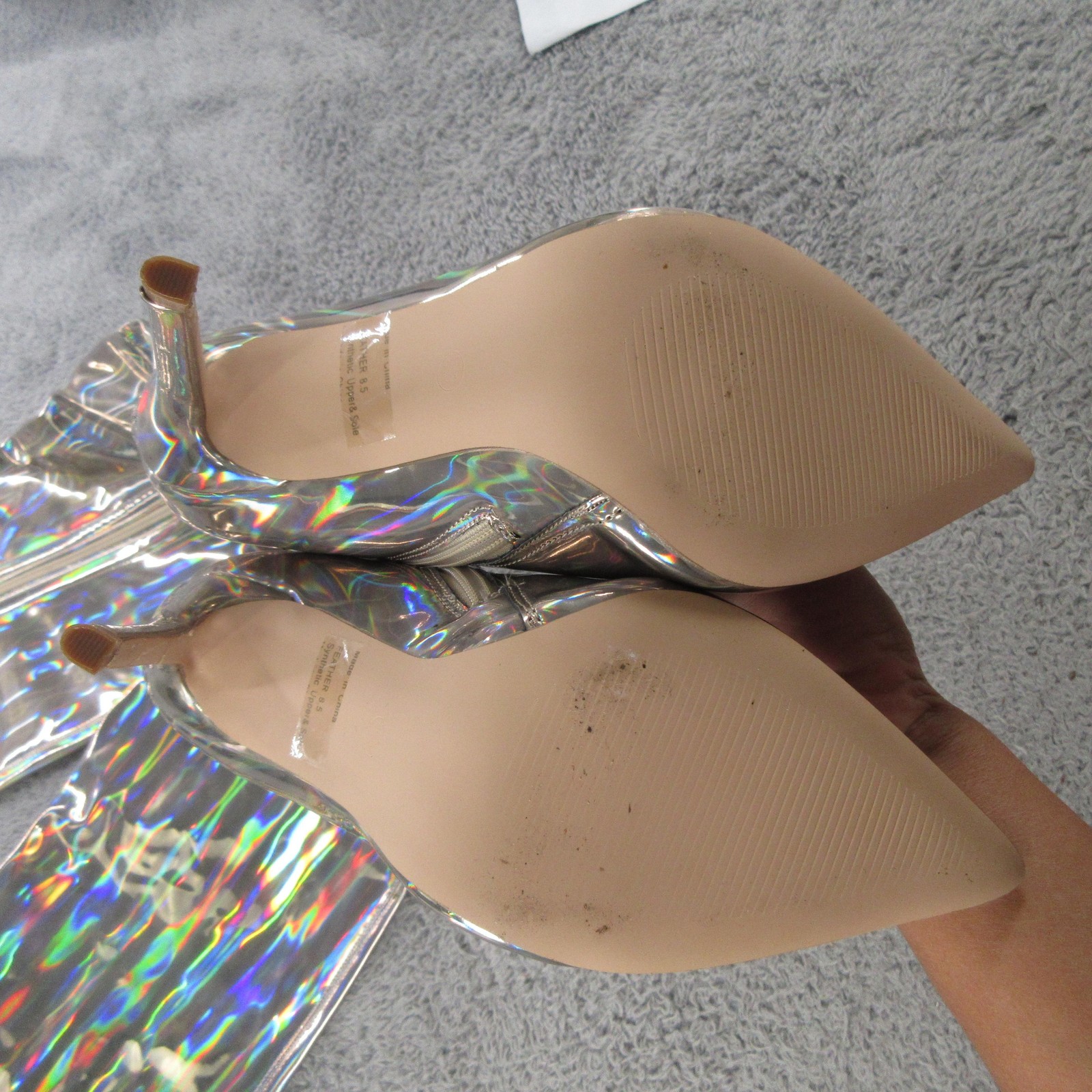 Lemon Drop By Privileged Feather Boots Womens 8.5 Silver Holographic Knee High