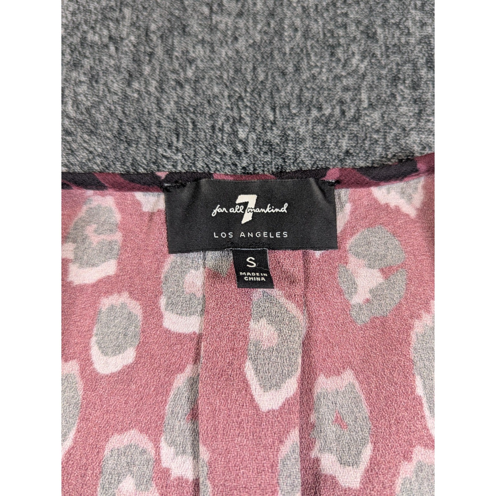 7 For All Mankind Womens Leopard Print Surplice Blouse Burgundy Pink Small