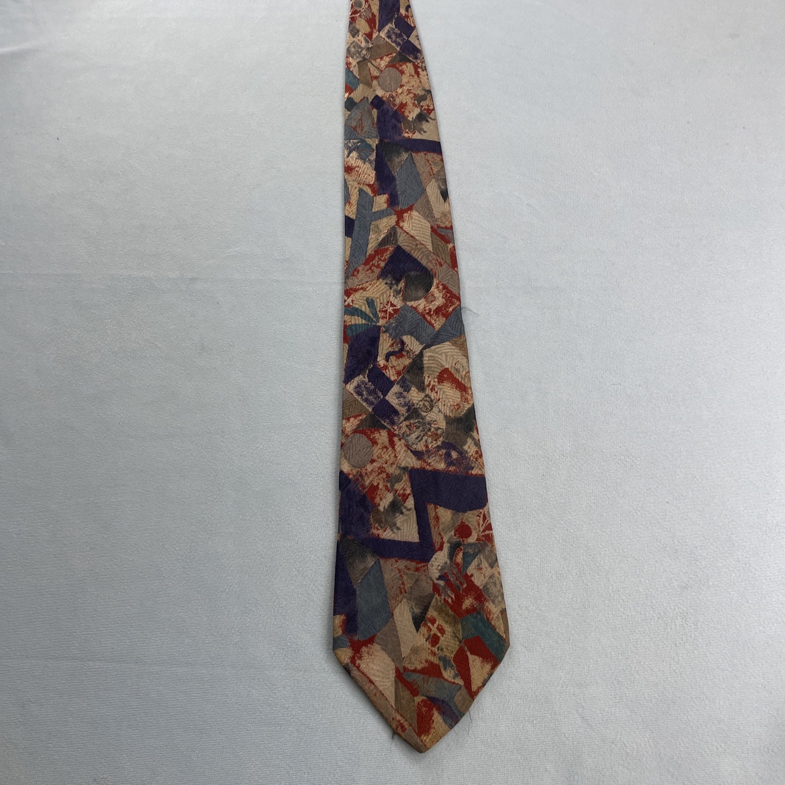 Rubinacci Silk Neck Tie MCM Mod Abstract Art Splat Brown Red Blue vtg 4×59 Wear