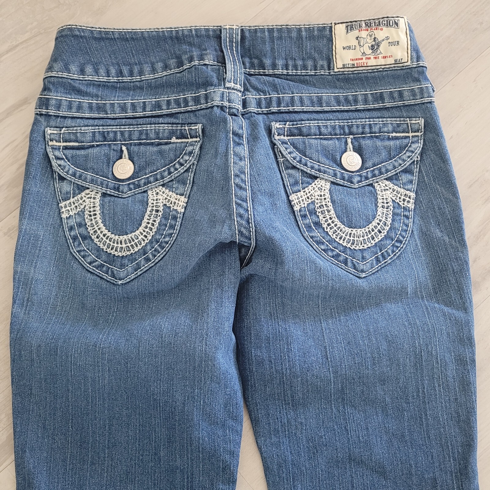 True Religion Becky Bootcut Jeans Size 27 Flap Pockets Medium Distressed