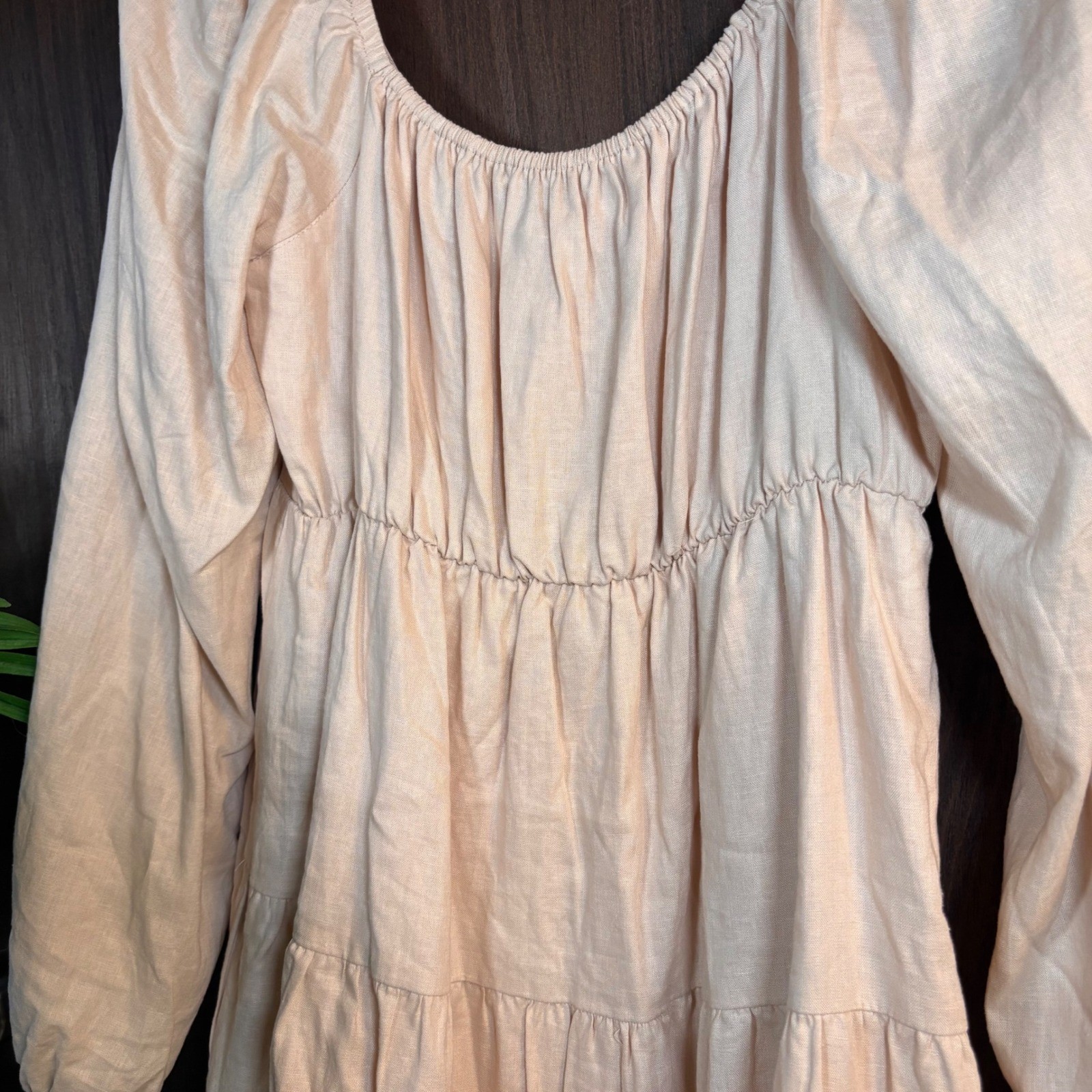 Copper Key NWT Tiered Mini Dress Medium Beige Puff Sleeve Cottagecore