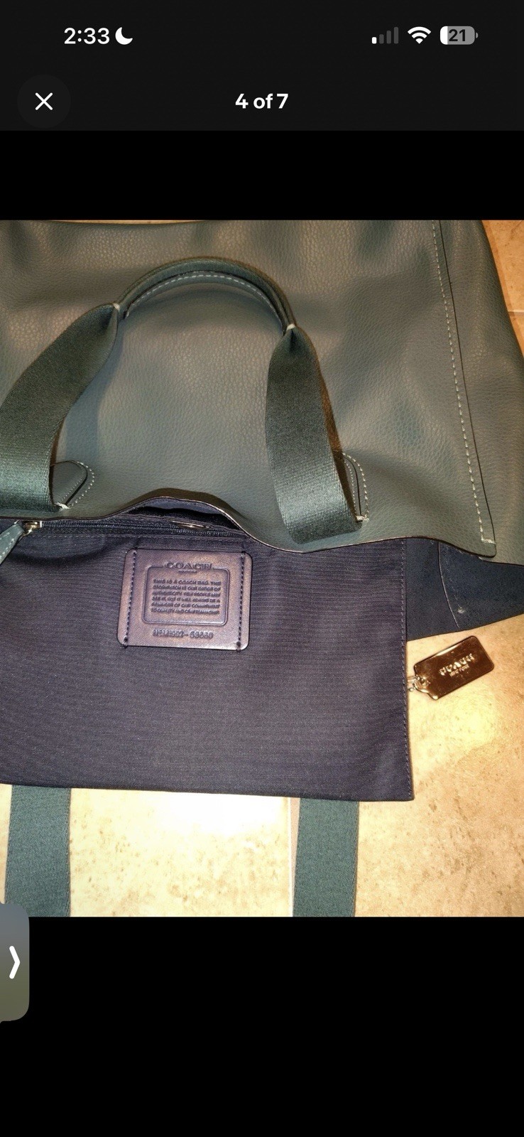 COACH Derby Tote 58660 Shoulder Bag Purse In Green Pebble Leather