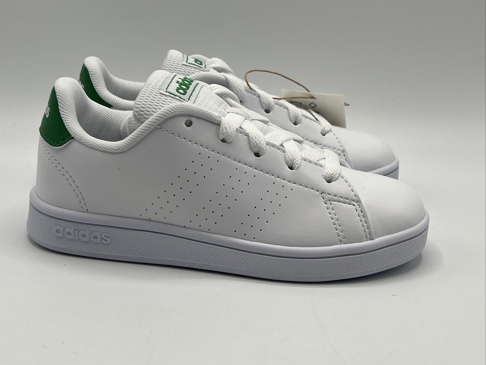 Adidas Advantage Kid’s Size 11.5K White Green Lace Up Sneakers EF0213 New