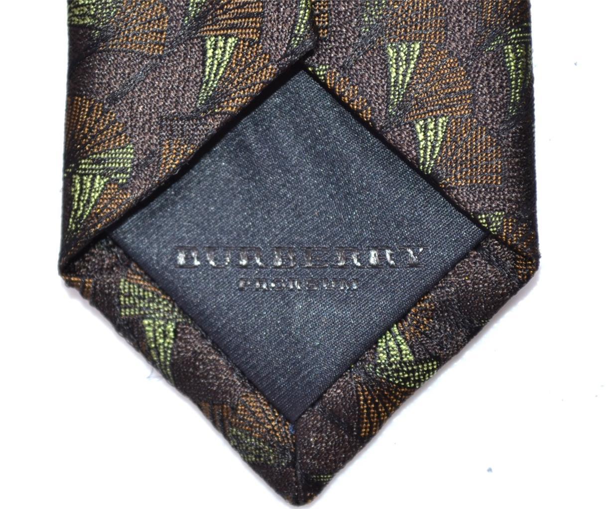 NEW BURBERRY PRORSUM $175 MID BROWN SILK FAN PATTERN SKINNY NECK TIE~ITALY