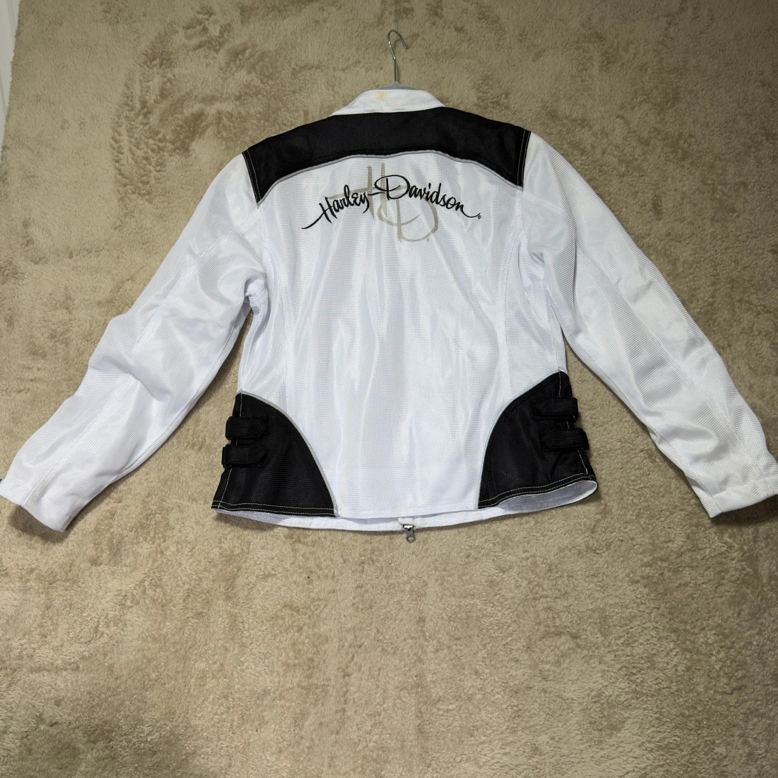 Harley Davidson Jacket Womens Medium White Black Mesh Riding Biker Embroidered