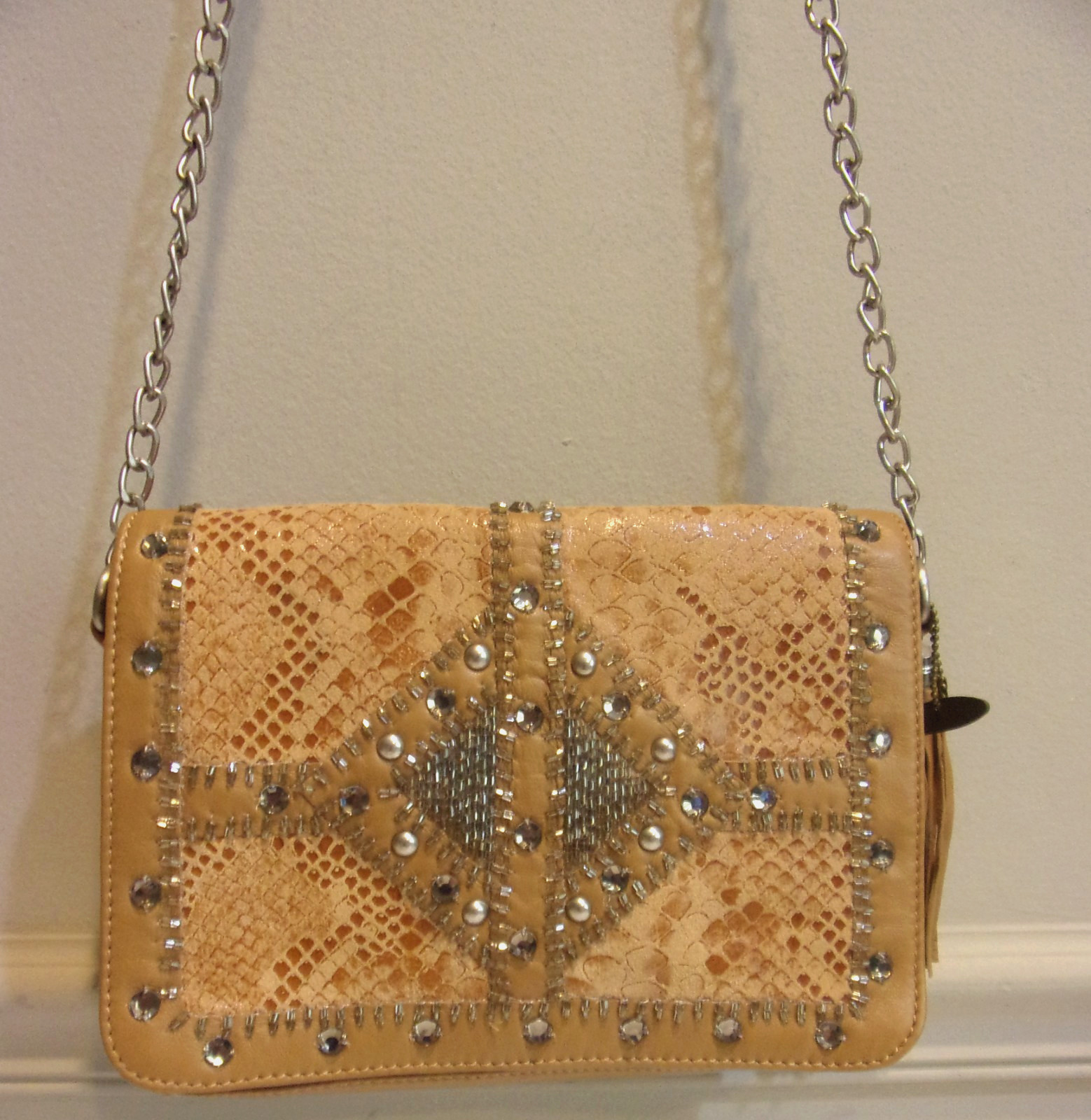 Vtg. Mary Frances Tan Snakeskin Pattern,Embellished South West Design SH/CB Bag