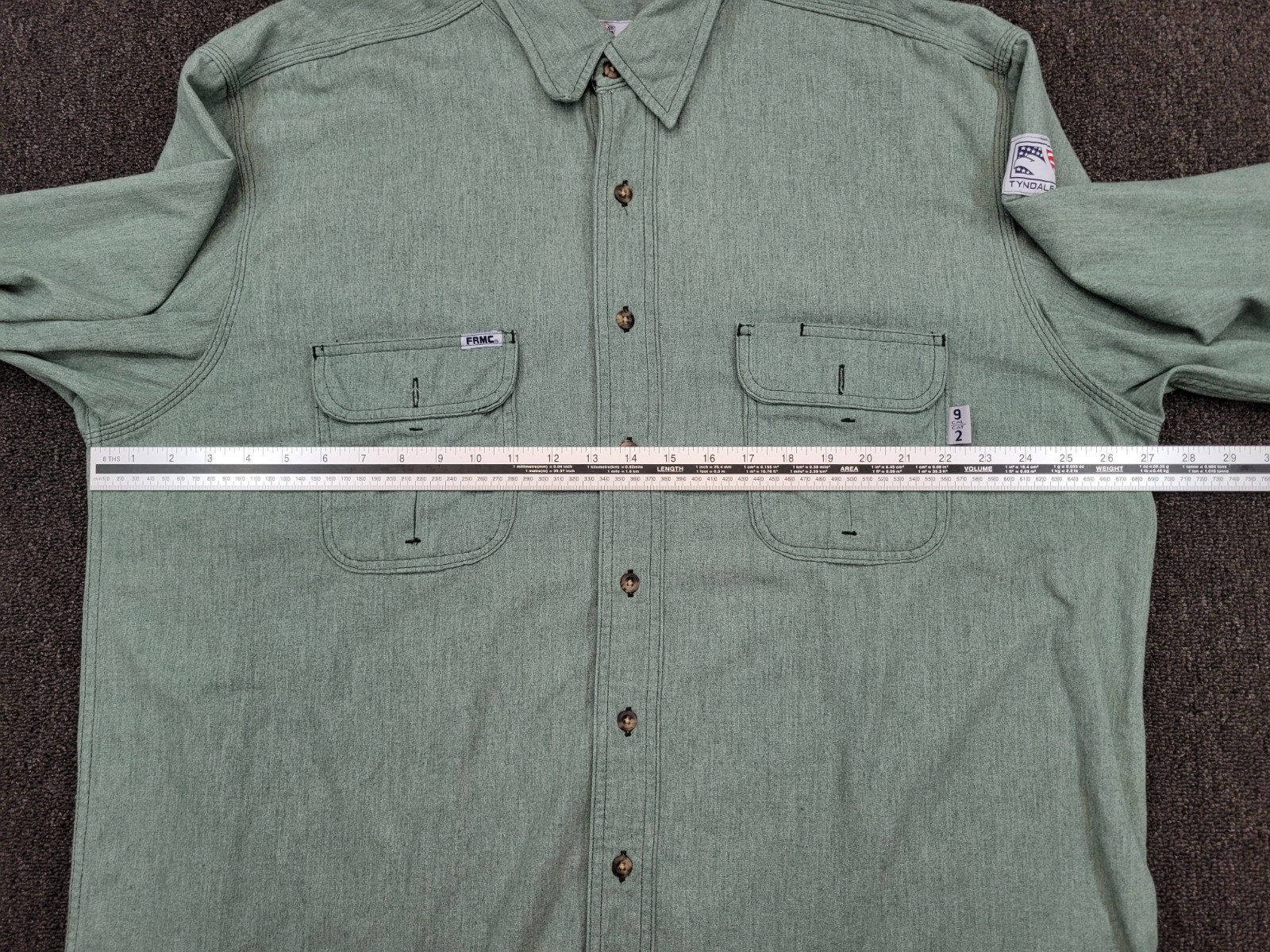 Tyndale FR Button Shirt Mens 2XLN Green Flame-Resistant CAT 2 ARC Rating 9.1 USA