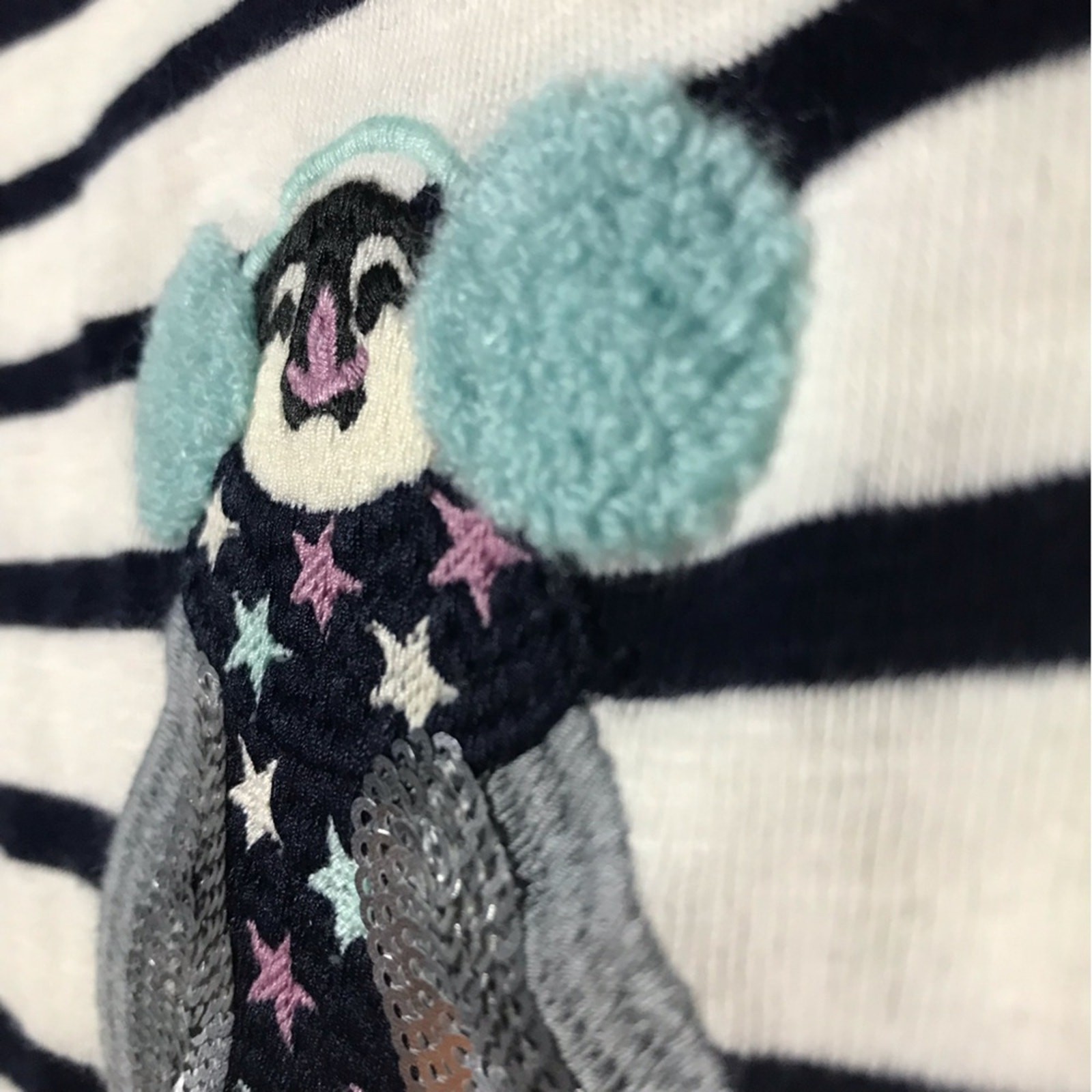 Talbots cotton long sleeve top nautical stripes embroidered penguin sequins S