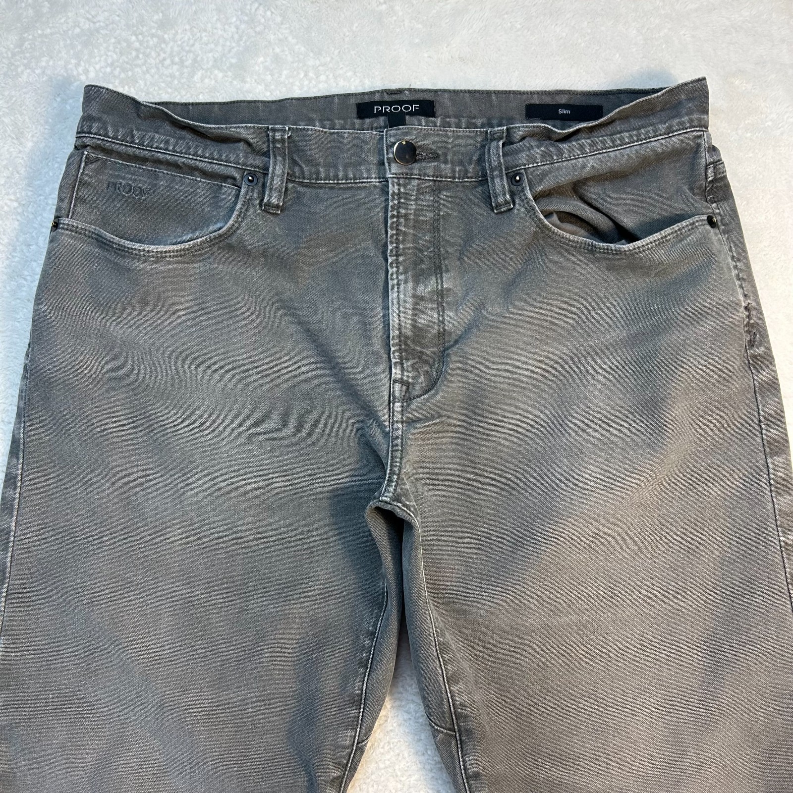 Proof Rover Pants Mens 34×32 Gray Stretch Canvas Slim Fit Straight Leg “Read”