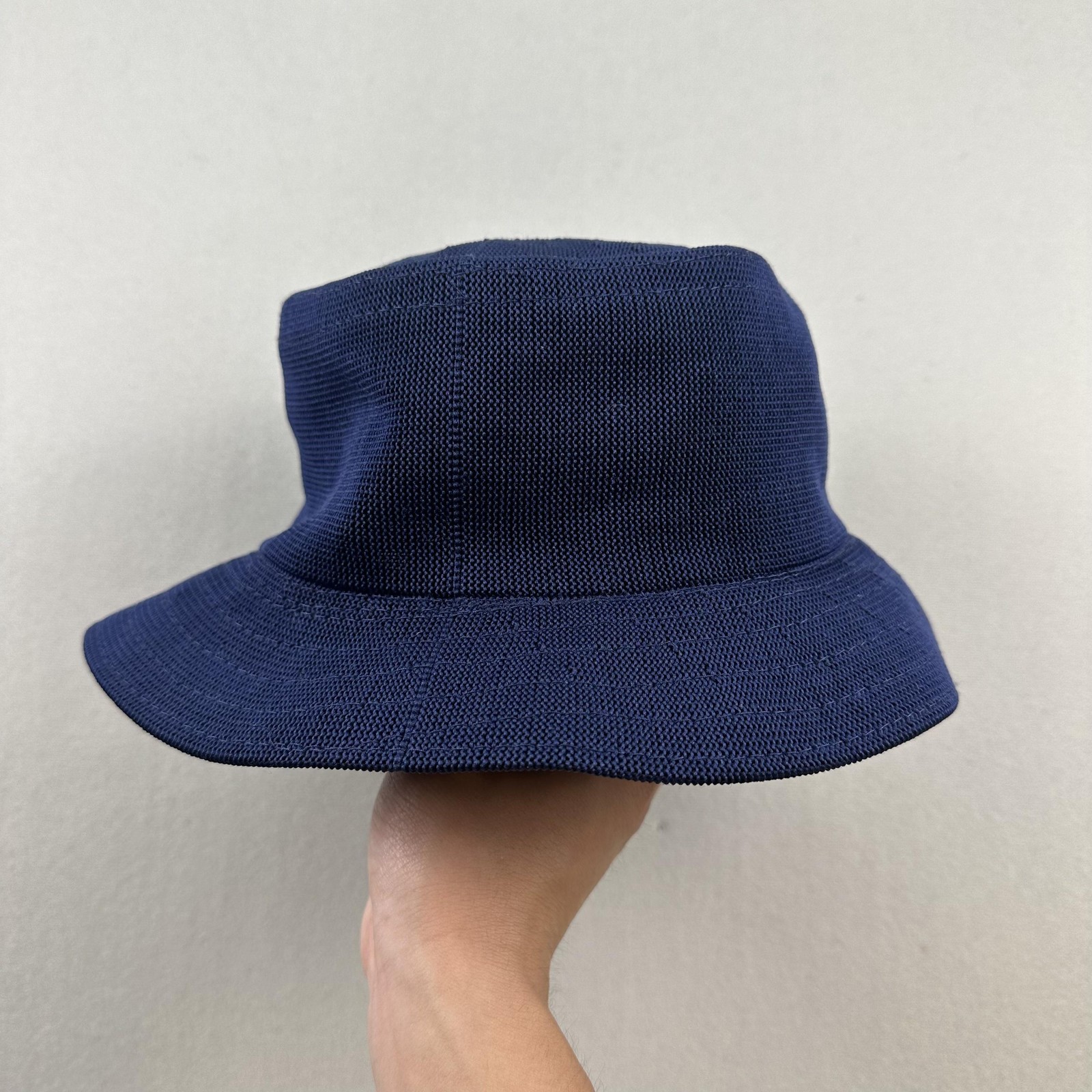 Vintage Kangol Bucket Hat Cap 7-1/8 Navy Blue Tropic Kangaroo Logo Woven 90s
