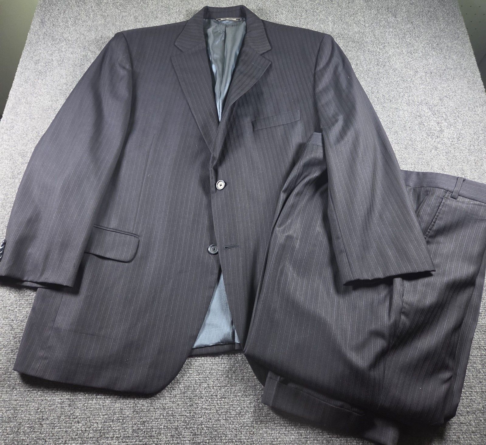 Jack Victor Classic Pinstripe Suit Men’s 46R Navy 40 X 29 Loro Piana Super 130’s
