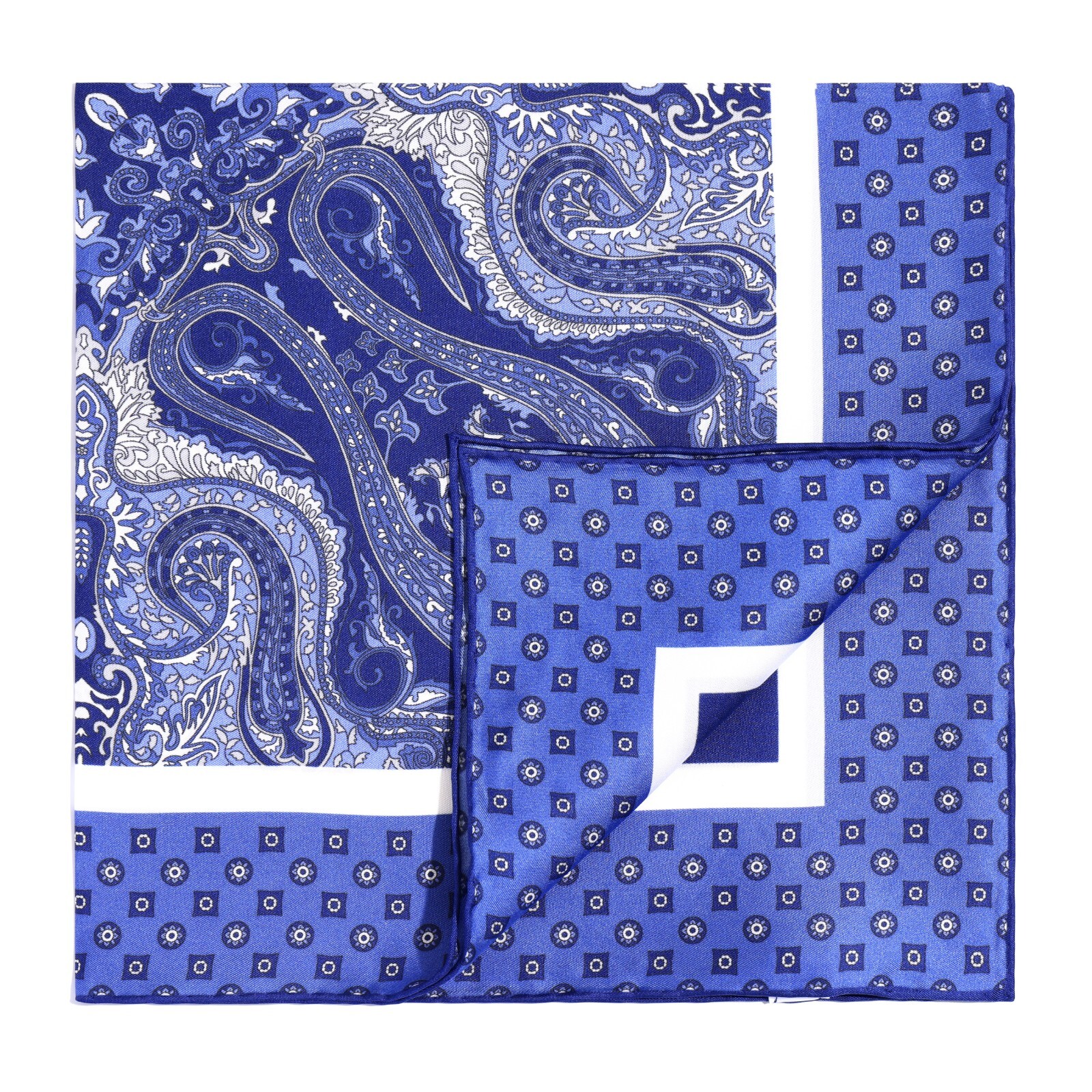 Men’s 100%Silk Handkerchief Navy Blue Floral Paisley Pocket Square 21″ 53cm