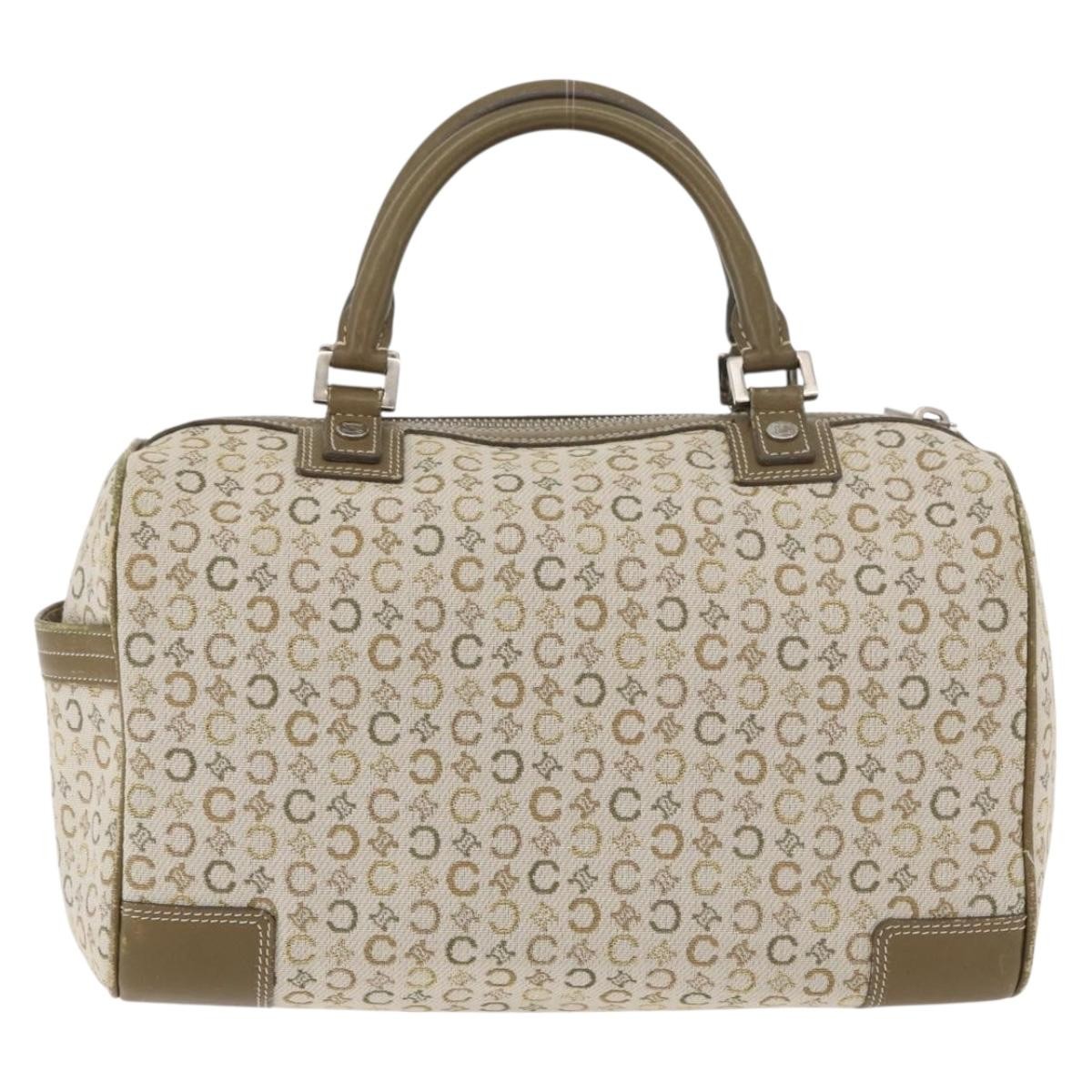 CELINE C Macadam Canvas Mini Boston Bag Khaki Silver Auth ep14462