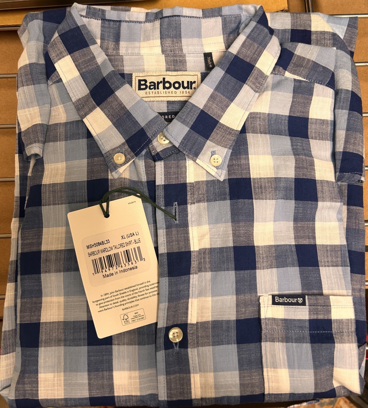 Barbour Wardlow Tailored Fit Shirt in Blue- Size: L