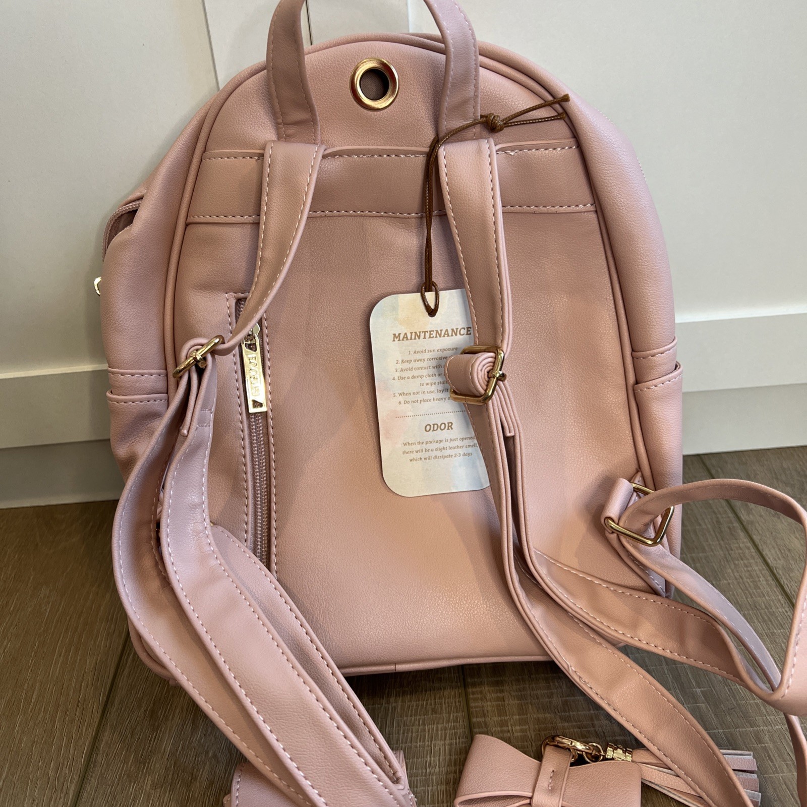 Ecosusi Small Mini Backpack NWT Pink w Wallet Adjustable Bow Tassel PU Leather