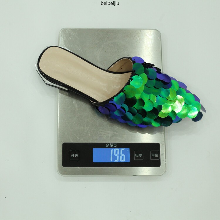 Glitter Sequins Women’s Flat Slipper Pointed Toe Mules Sandals Casual 46/47/48