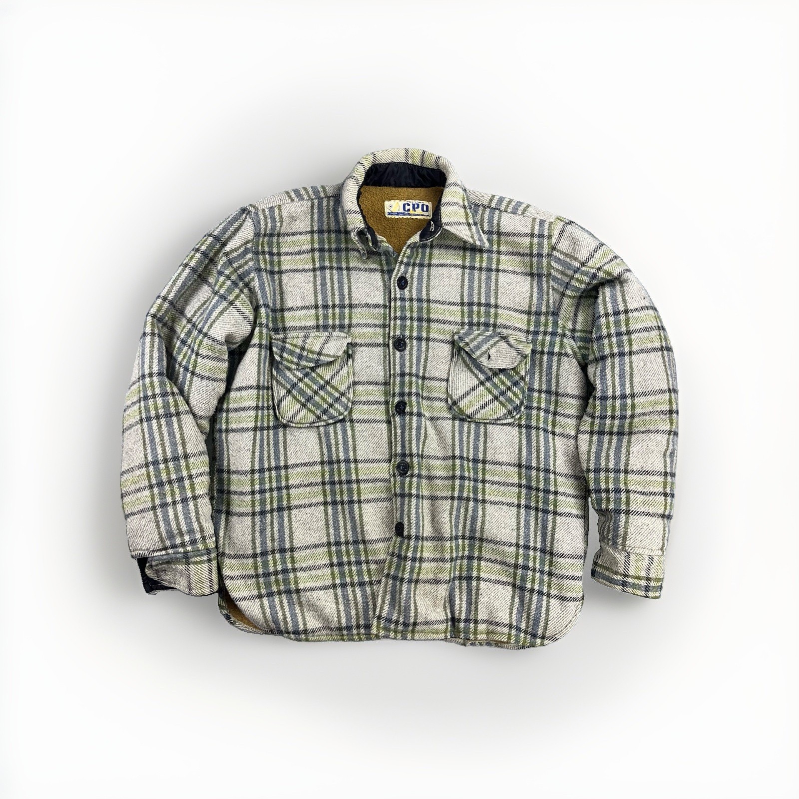CPO Flannel Men’s Medium Anchor Button Plaid Wool Acrylic Vtg 60’s USA shacket