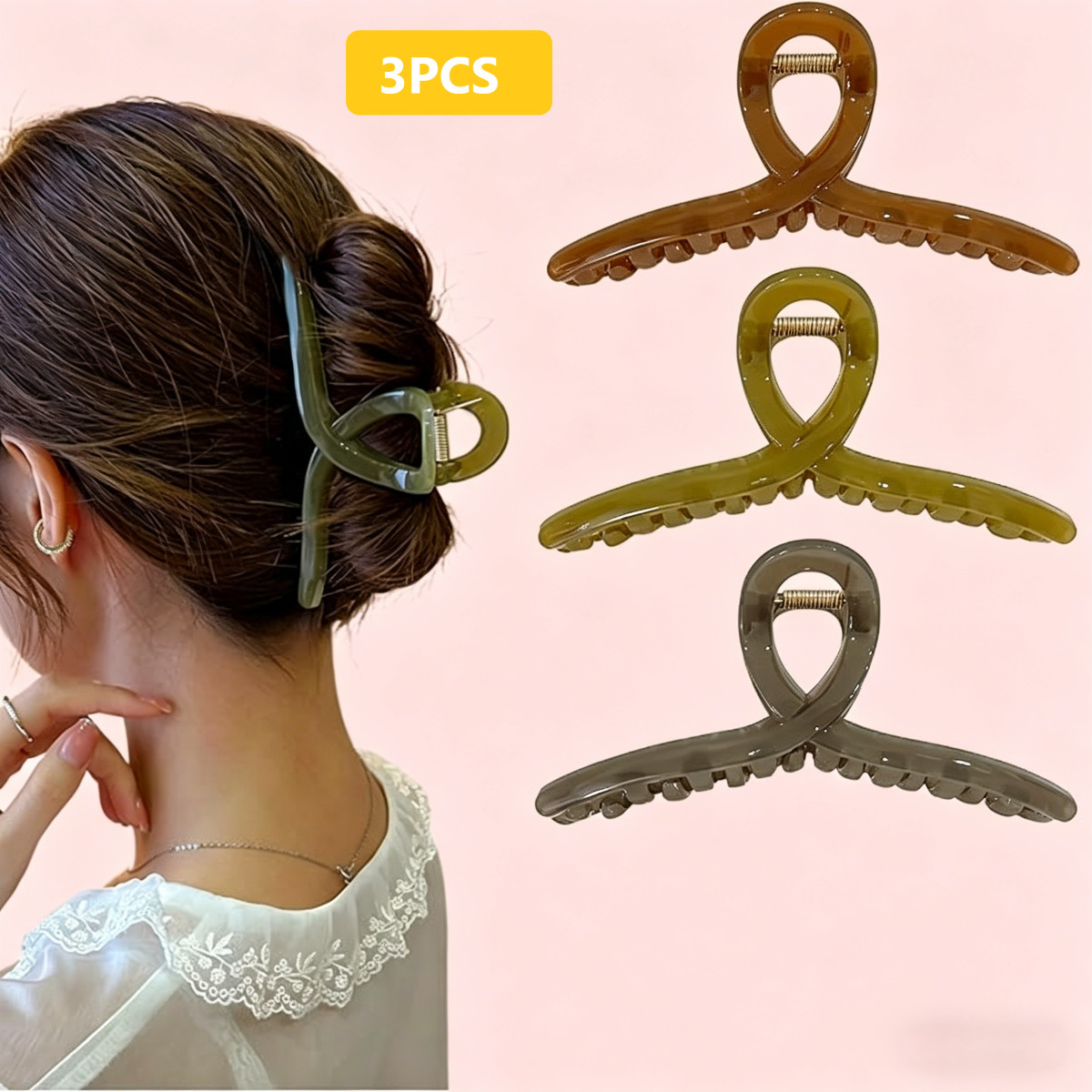 3PCS 5.1in Jelly & Matte Hair Clips for Long Hair,Big Non-Slip Claw Clips for Wo
