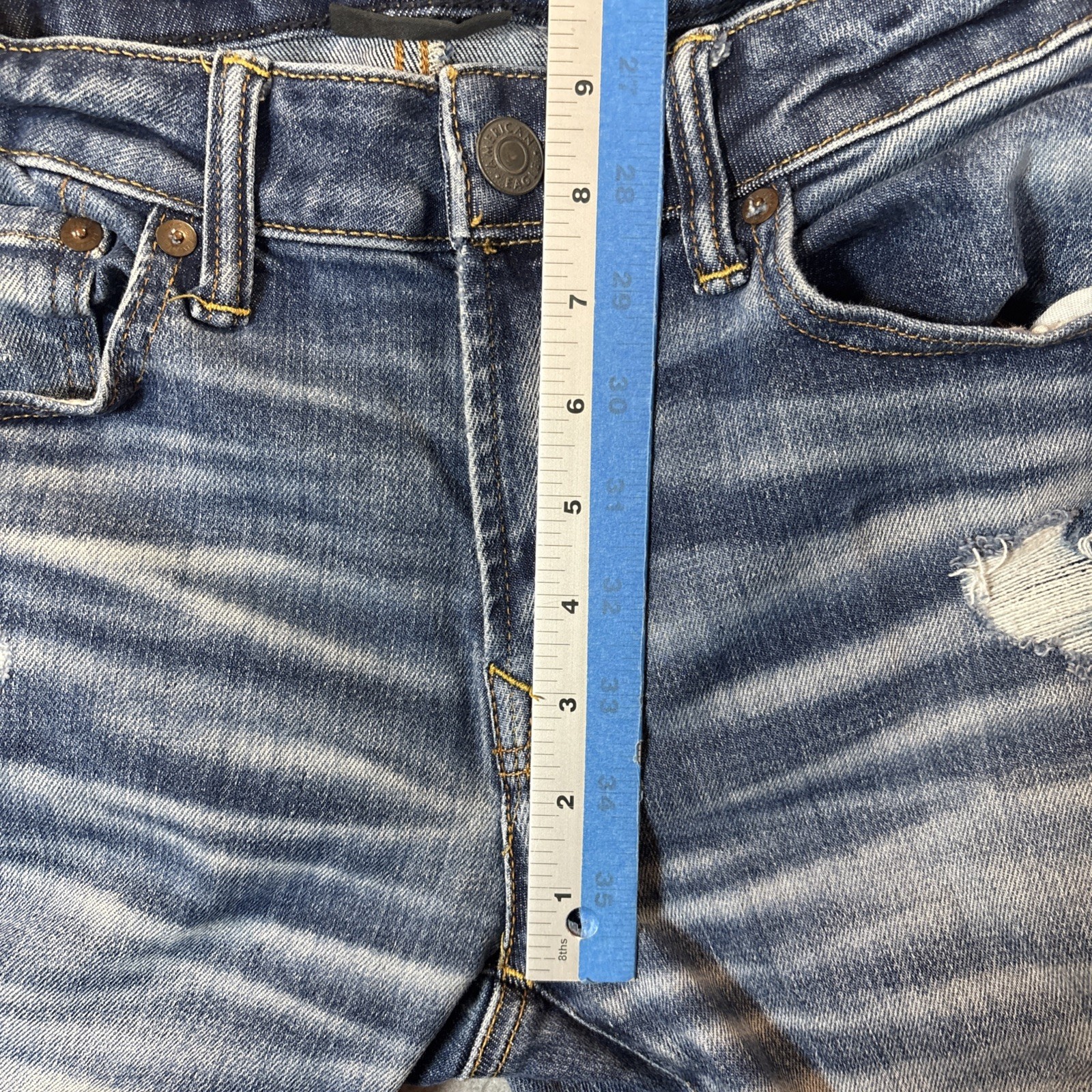 American Eagle Next Level Flex Men 30X34 Skinny Blue Medium Wash Distressed Jean