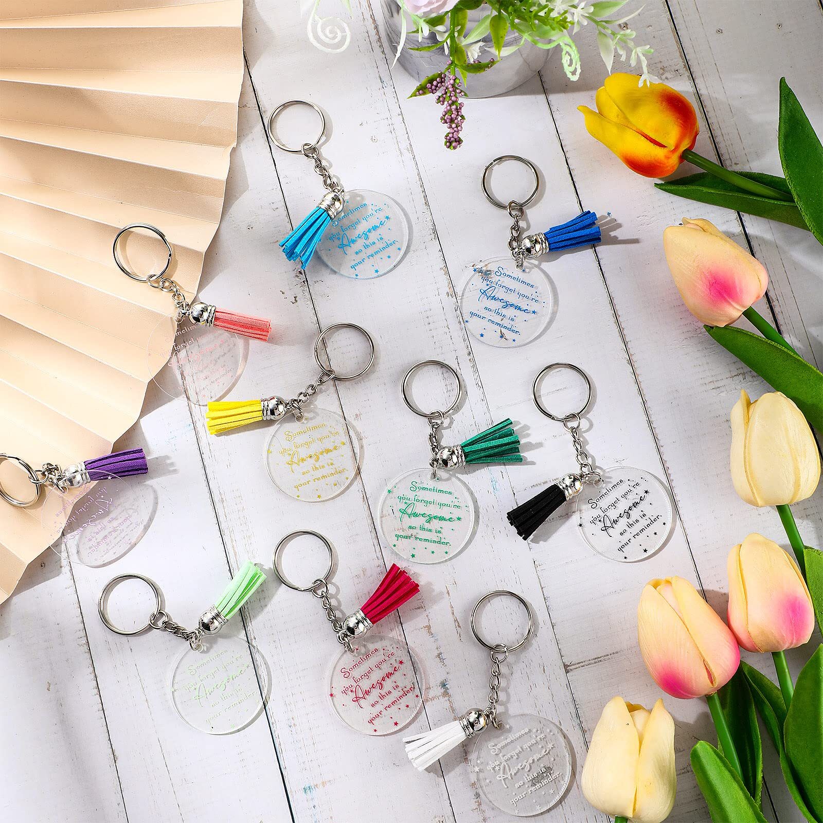 Unittype 50 Pcs Inspirational Keychains Bulk with Tassels You’re Awesome Sign…