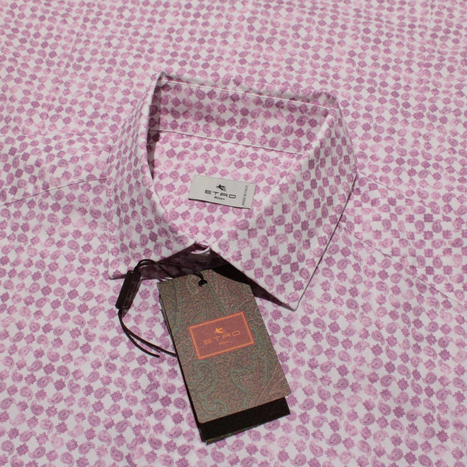 Etro NWT Dress Shirt Size 39 (M US) in Pink & White Paisley Print Cotton Blend