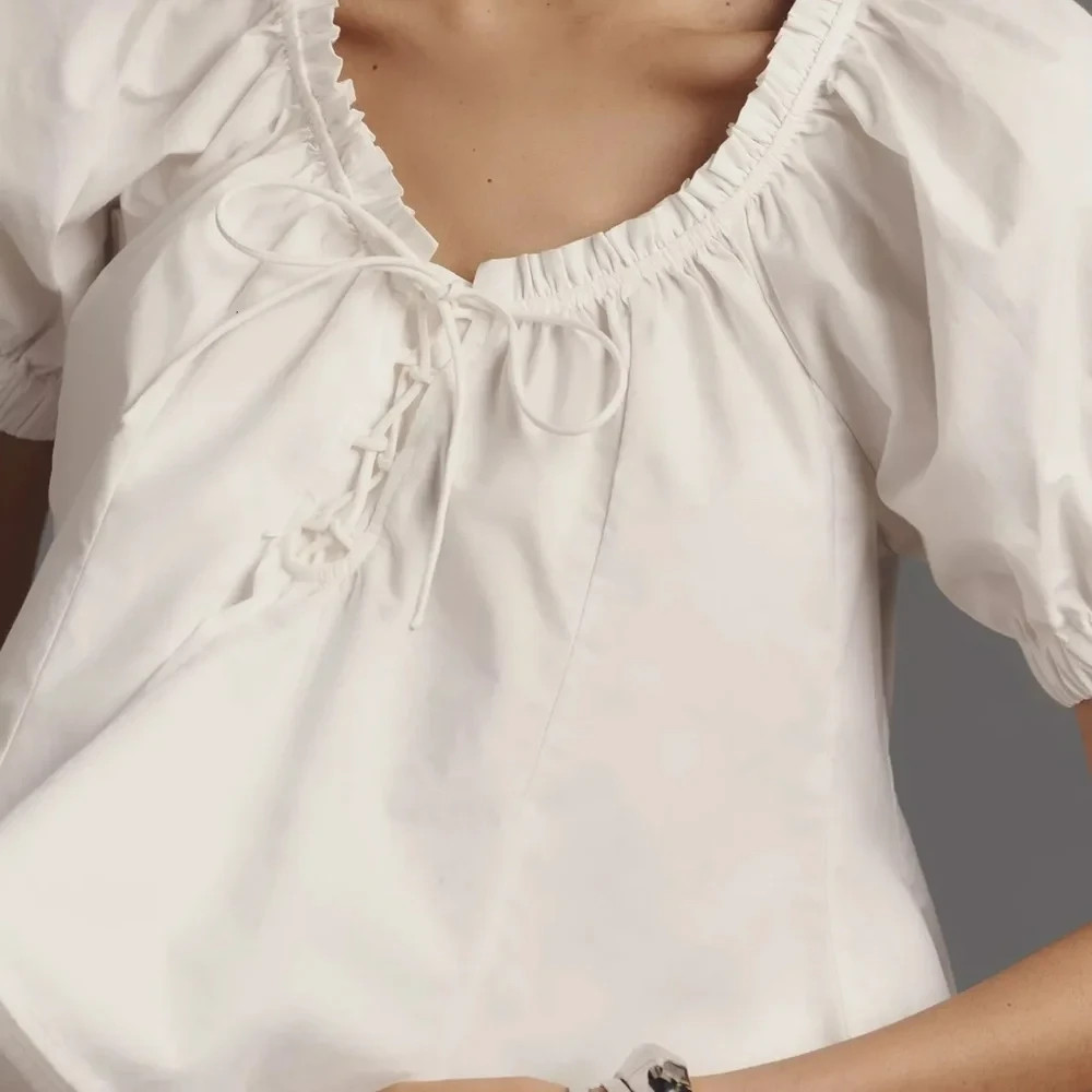 Anthropologie Maeve Short-Sleeve Swing Blouse White Cotton Top size XS NWT