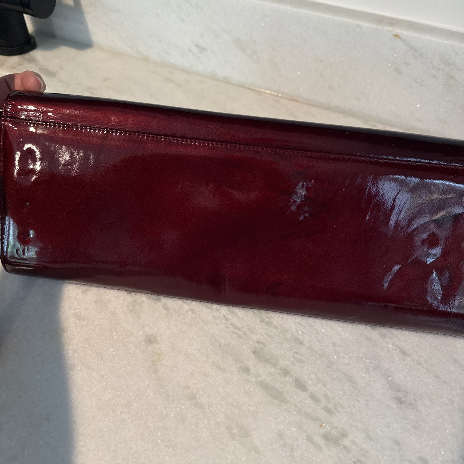 Stuart Weitzman Vintage Patent Leather Clutch With Wrist Strap In Wine