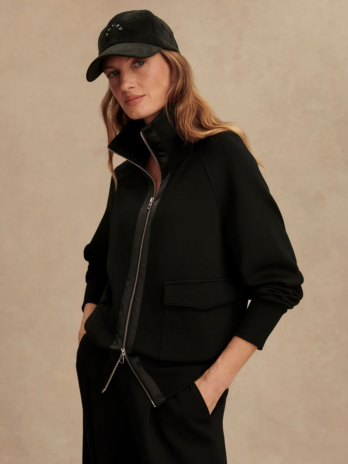 🧡*NWT*Varley Roxbury Zip-Through DoubleSoft® Fabric Women’s Size S – Black $178