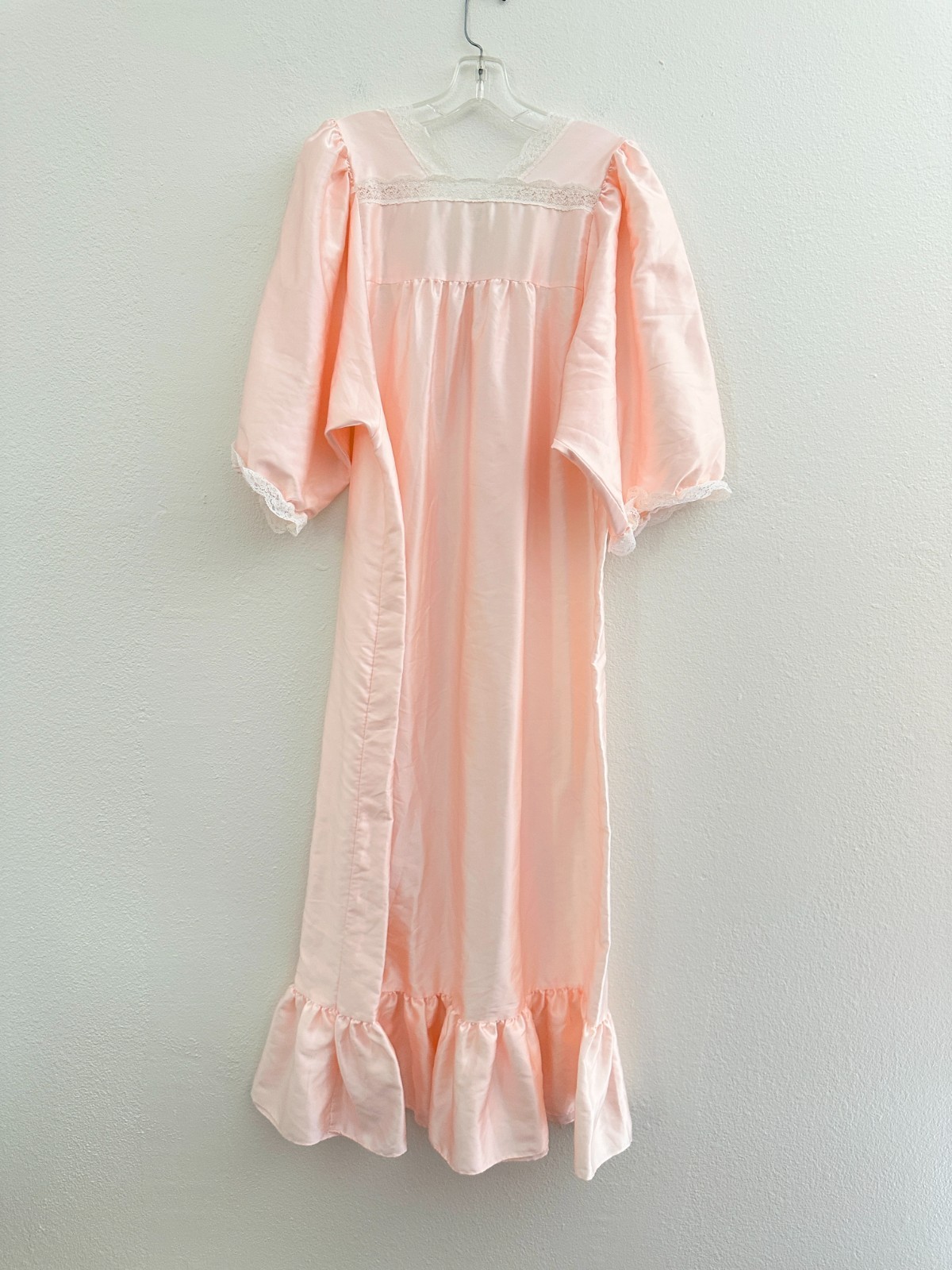 Vintage Sara Beth Nightgown Baby Pink Lace Peplum Puff Sleeve Women’s Medium