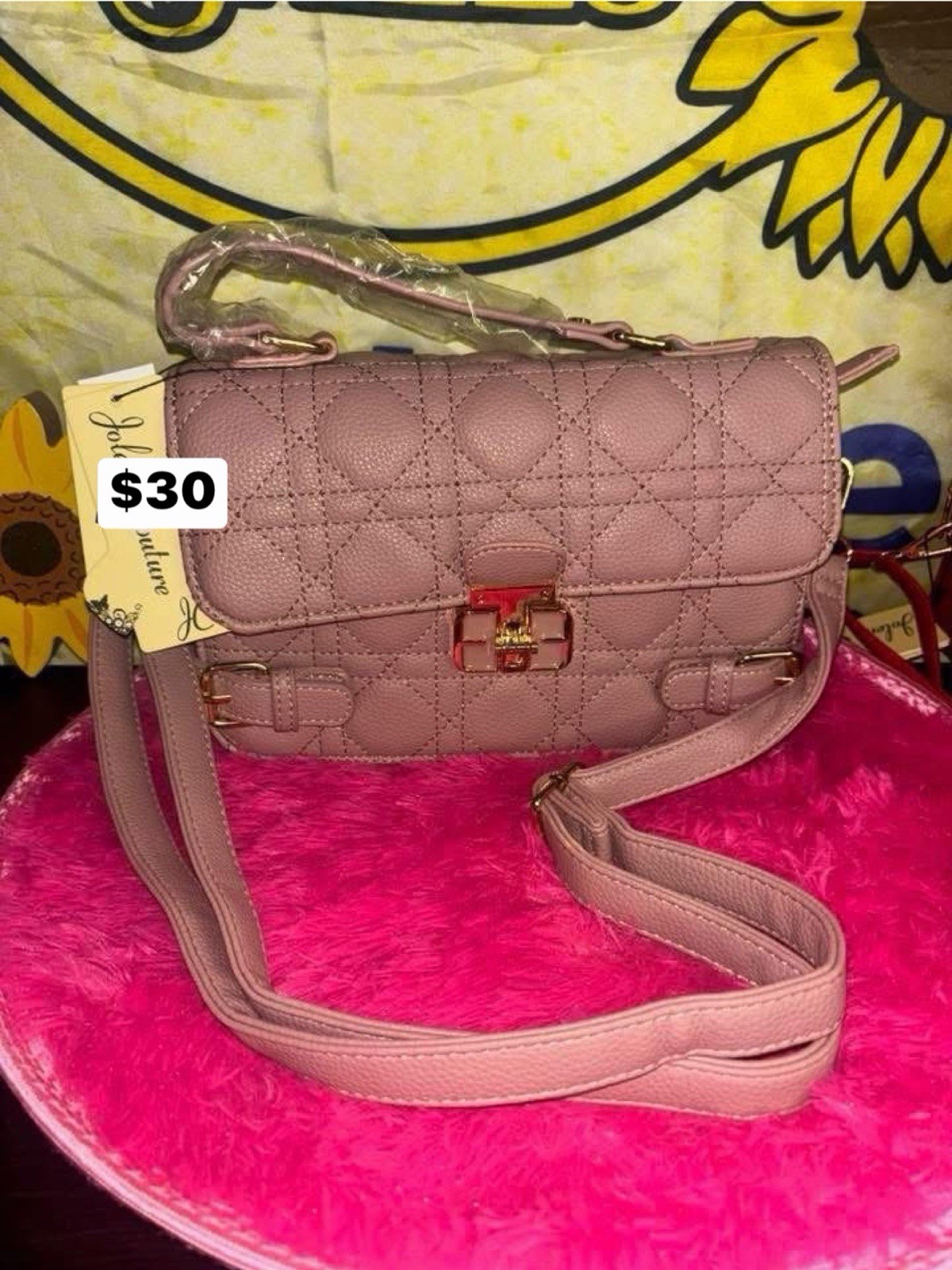 Jolene Couture Pink Quilted Satchel Top Handle Bag Buckle Accent Turn Lock