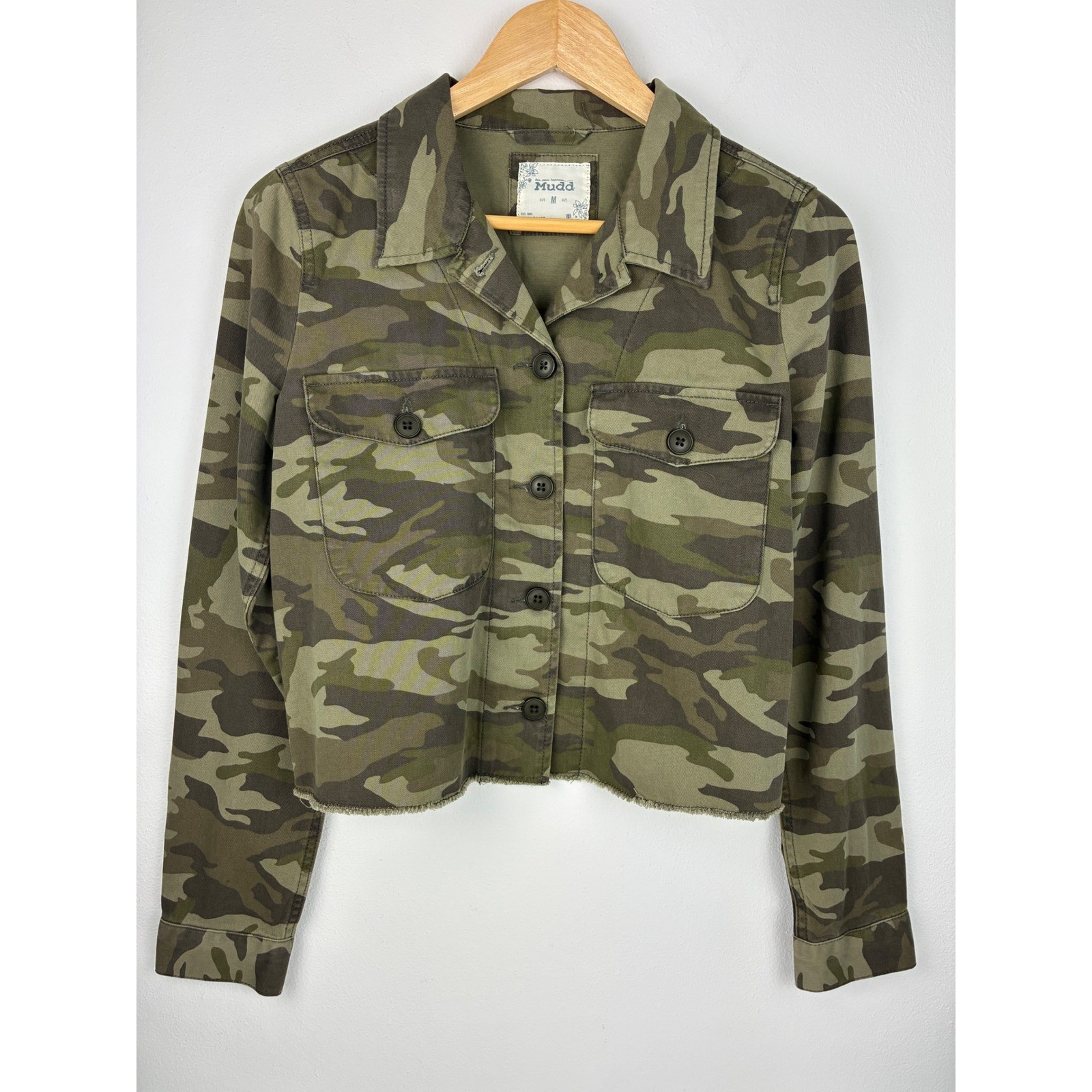 Mudd Camo Cropped Twill Jacket Medium Raw Hem Utility Military NWT