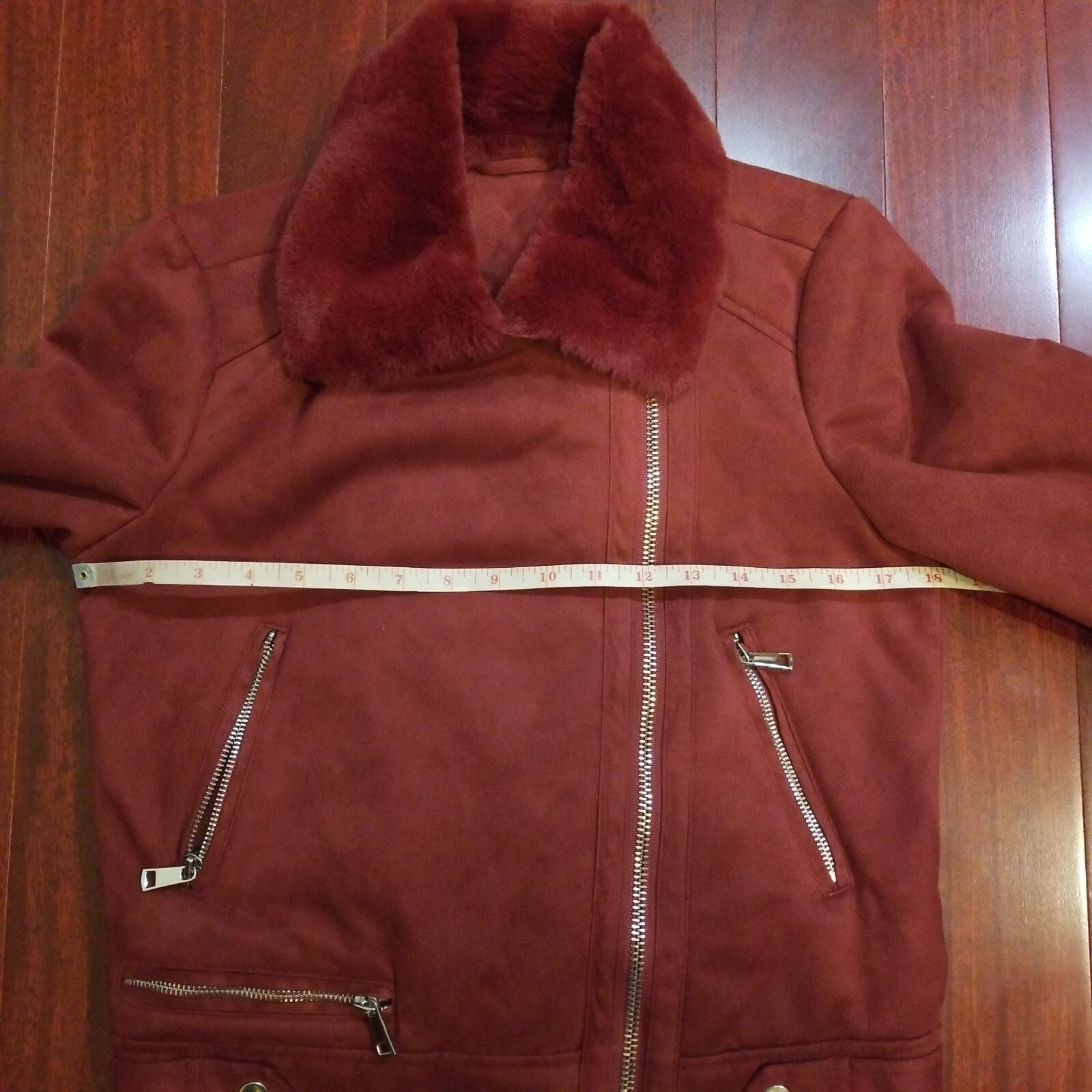 Womens Biker Faux Suede Maroon Red Moto Jacket Furry Lining PLEASE SEE DESCRIPTI
