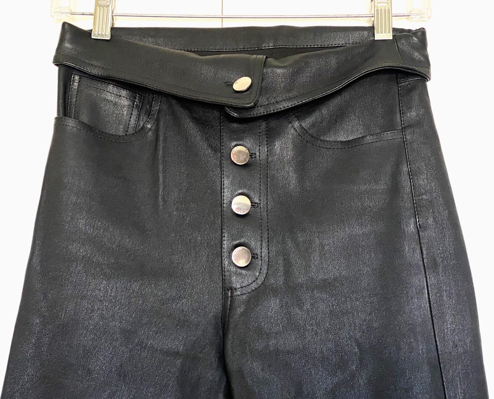AMIRI BLACK NAPPA LEATHER STRETCH STRAIGHT LEG PANTS SIZE: 2 (XS)