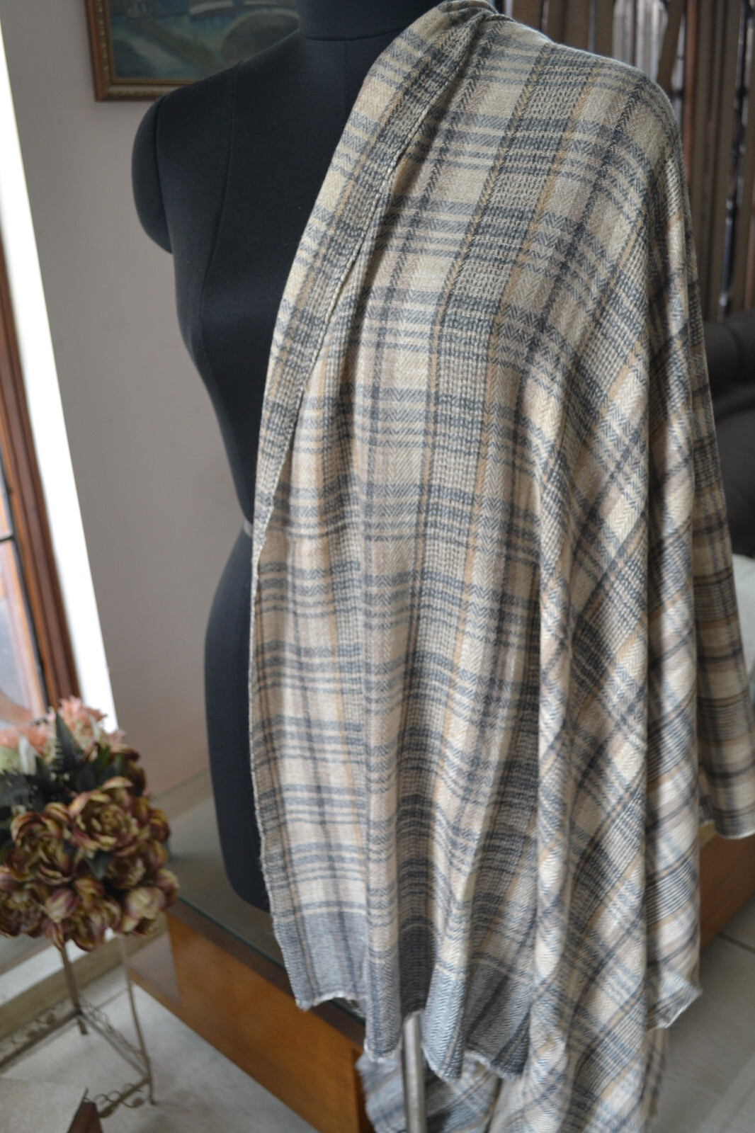 Sobre Designer Plaid Carreaux 100% Cachemire Pashmina Châle / Drapé