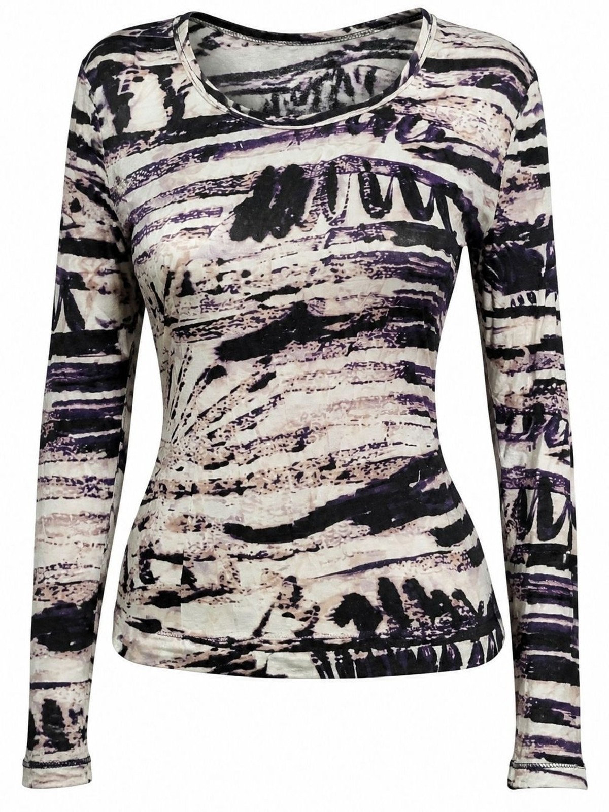 Simply Vera Vera Wang Long Sleeve Abstract Print Top in Black, Cream & Purple