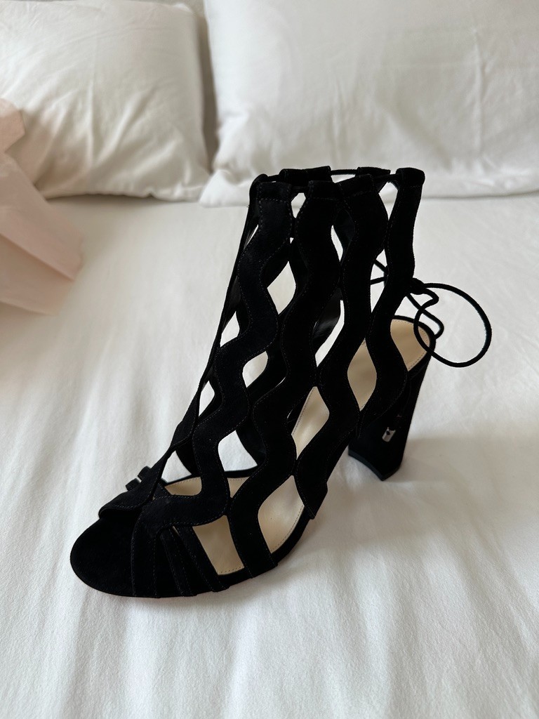 Alexandre Birman Loretta Black Suede Block Heel Sandals EU 39.5 US 9.5 NIB
