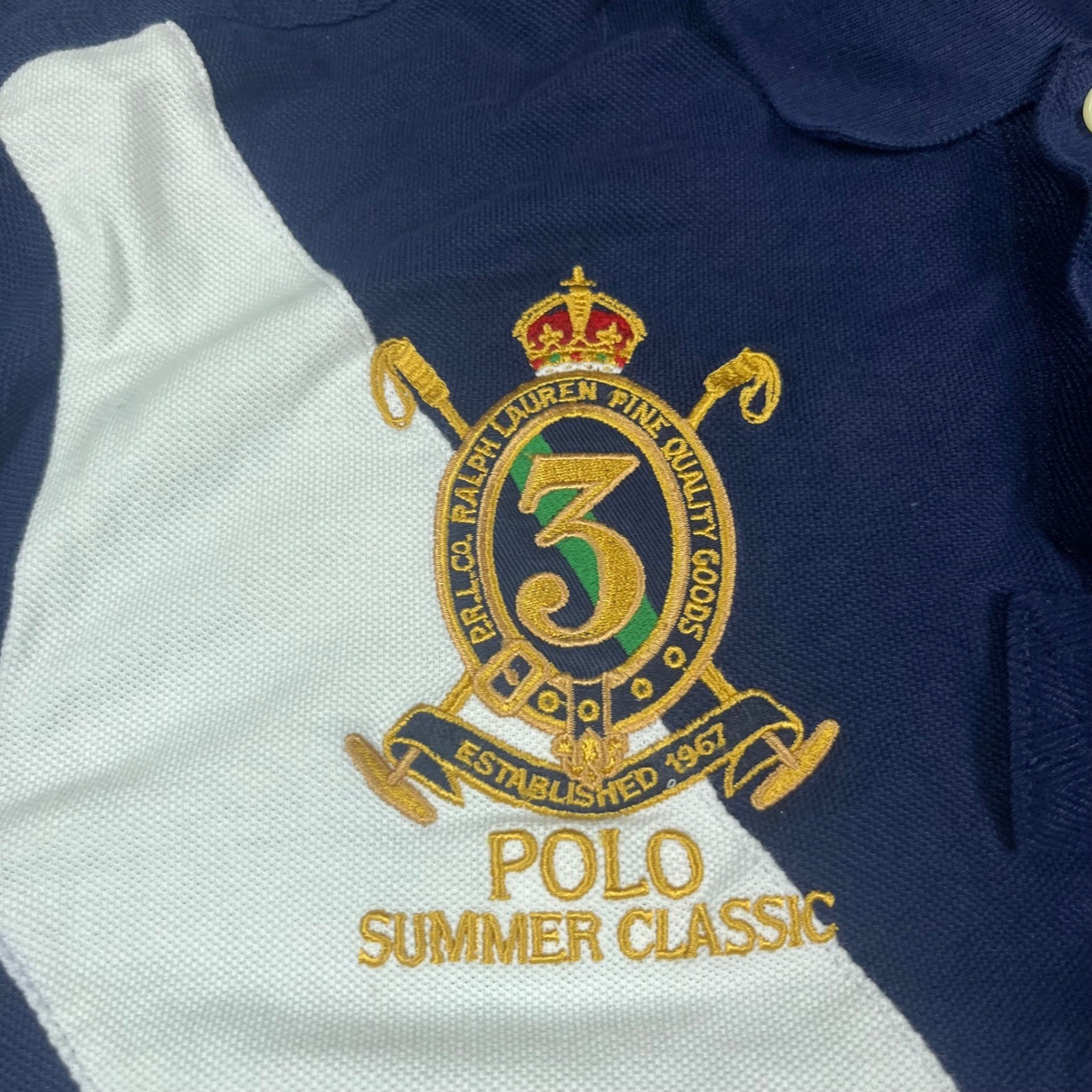 Polo Ralph Lauren Mens Big Pony Sash Polo Shirt Navy Blue Gold Crest Large L