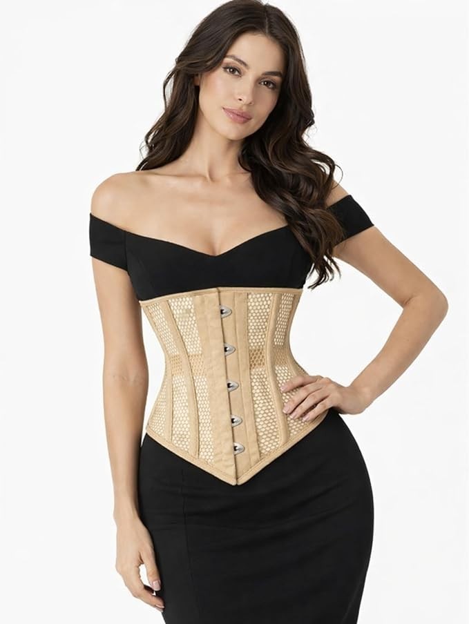 Mesh Underbust Corset Waist Trainer Steel Boned Breathable Cotton Shaper