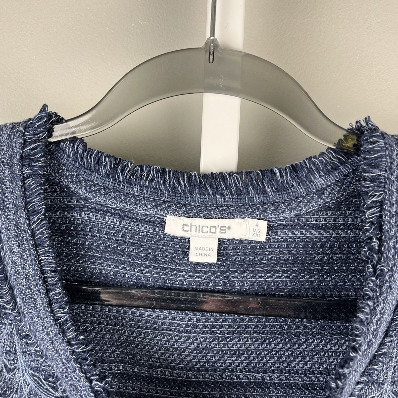 Chico’s Blue Tapestry Woven Jacket Size 4 Womens XXL Embroidered Floral
