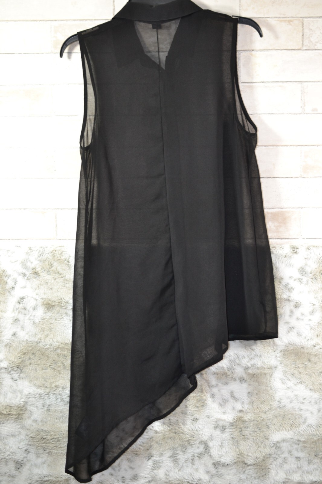 Forever 21 Asymmetrical Chiffon semi sheer blouse shirt buttons M Black