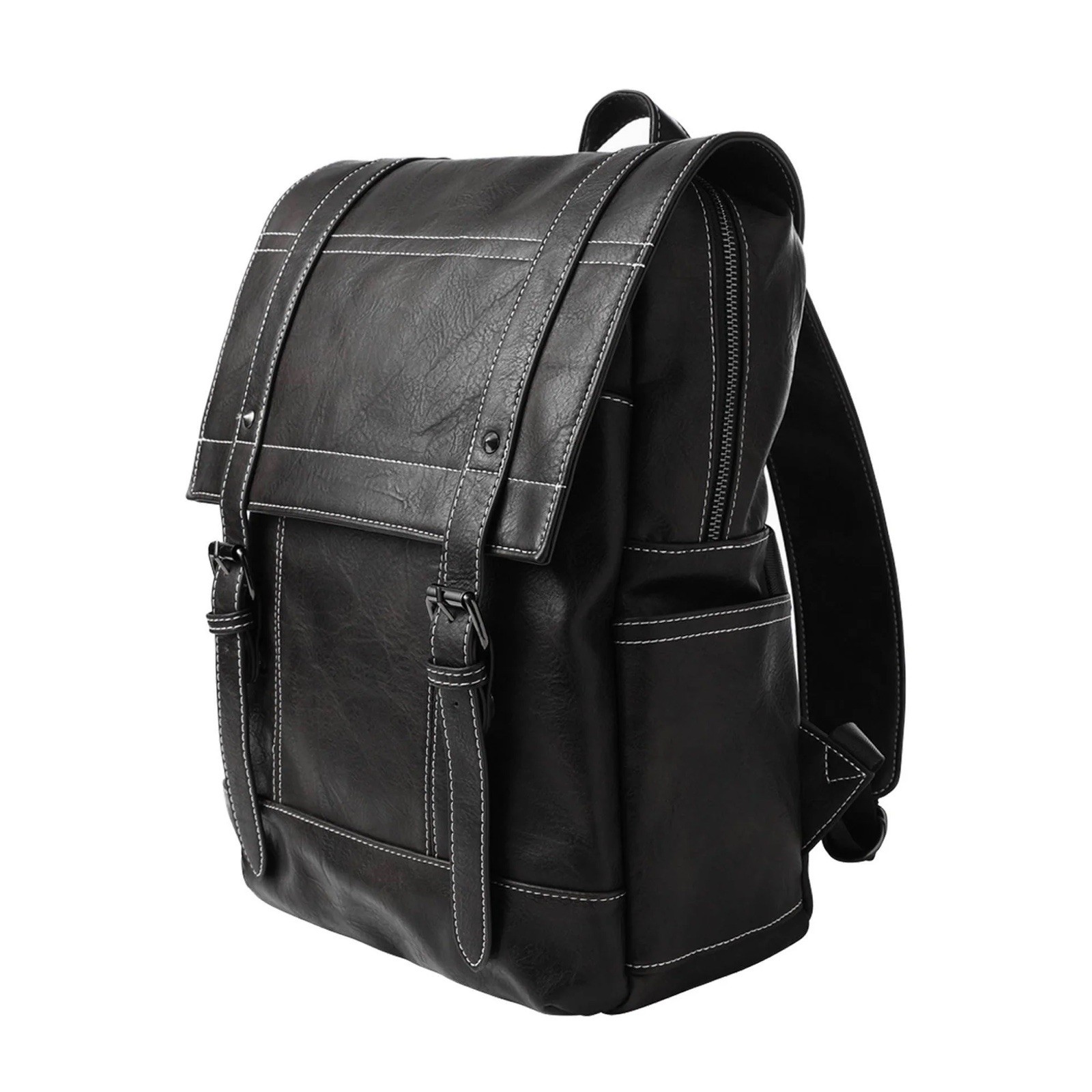 Mad Man Drake Black Vegan Leather 15″H x 12″W x 5″D Backpack Faux Leather #28987