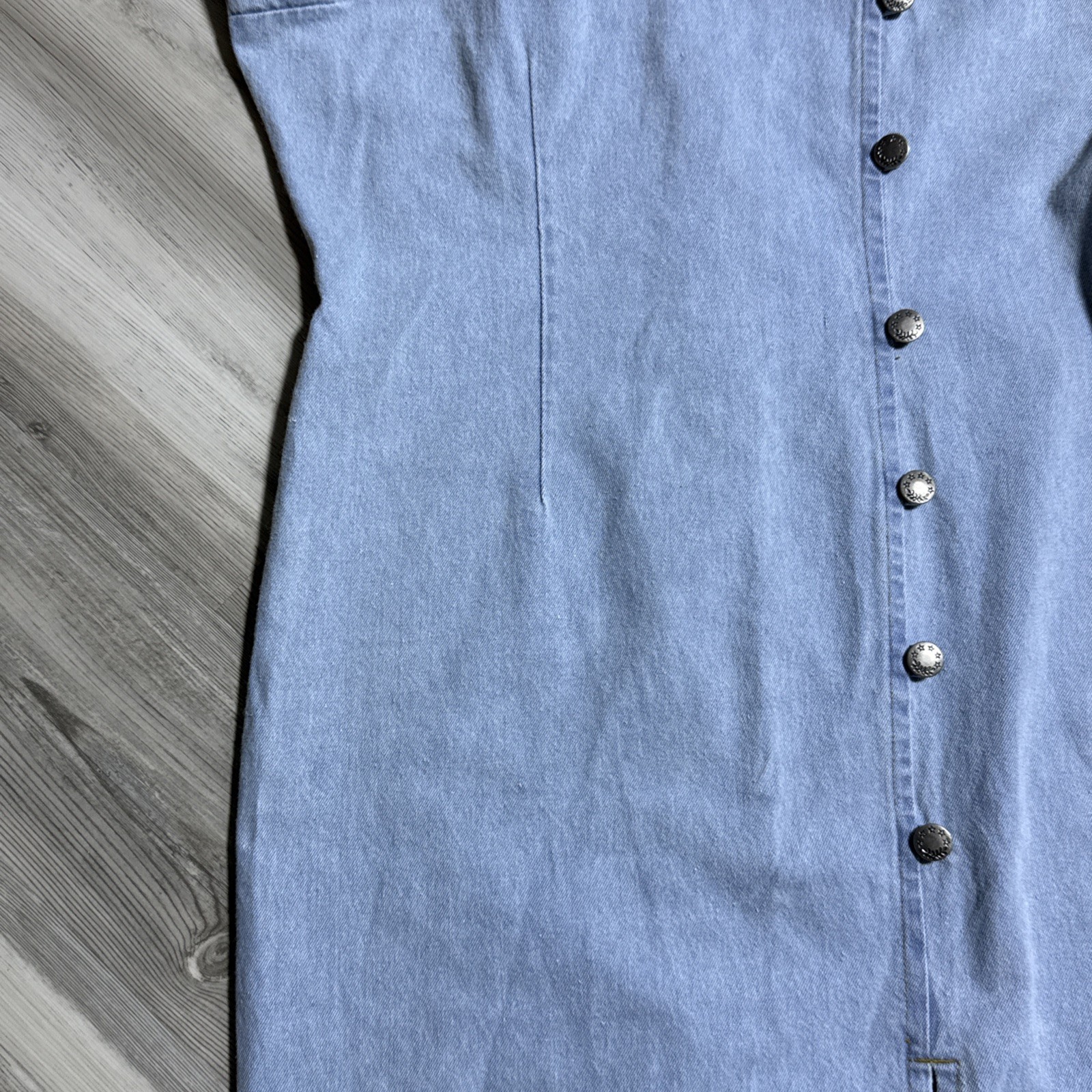 Vtg Denim Dress Maxi Buttons size L Western Rockabilly Zips Form Fitting RARE