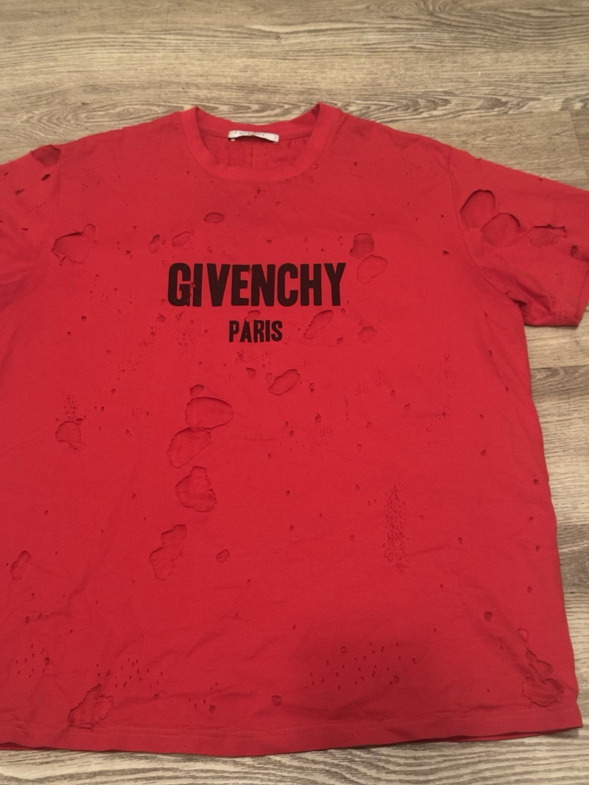 Givenchy Paris Red Distressed Colombian Fit Men’s T-Shirt – Size L