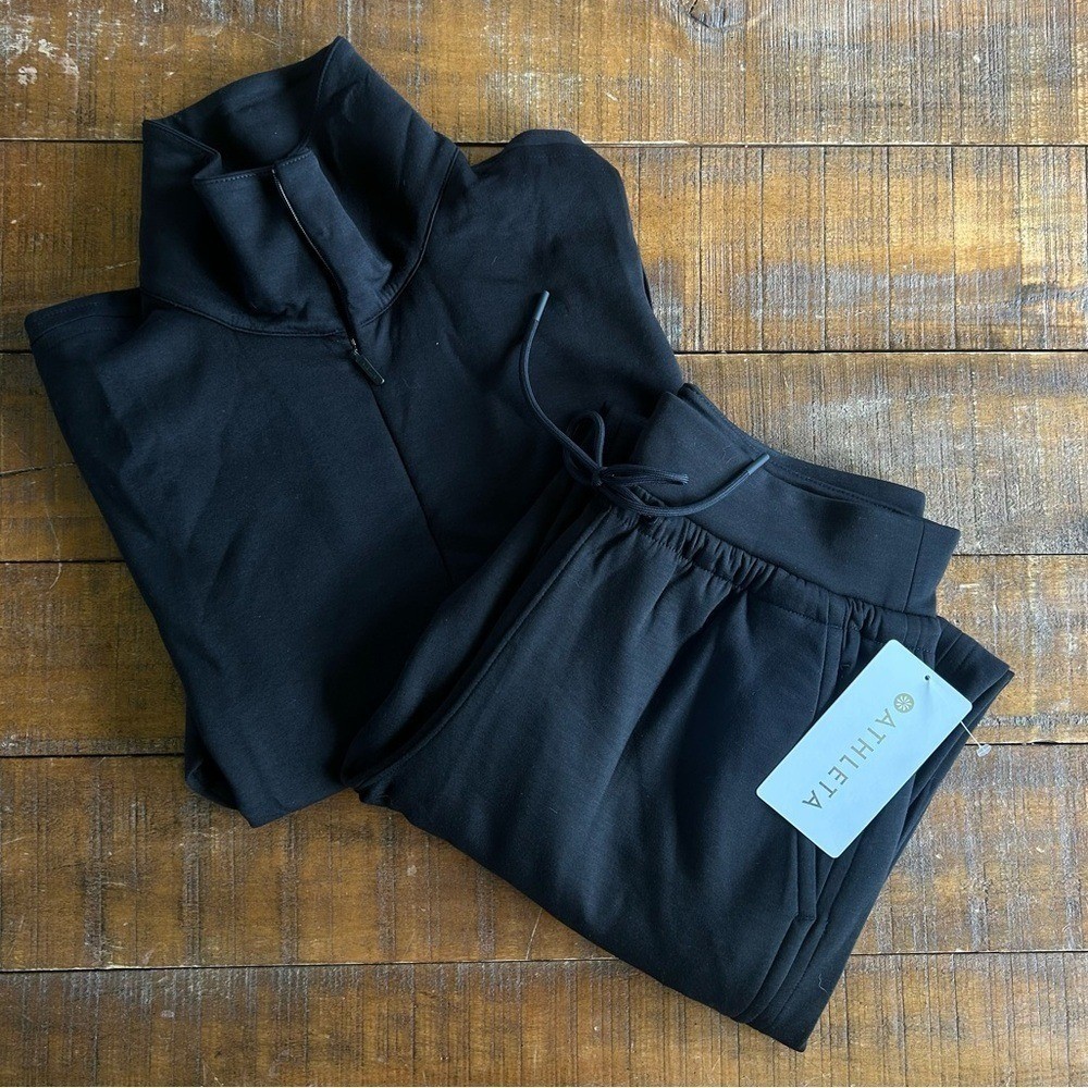 ATHLETA Allure Black 1/4 Zip Sweatshirt & Joggers Set Large Tall XL NWT