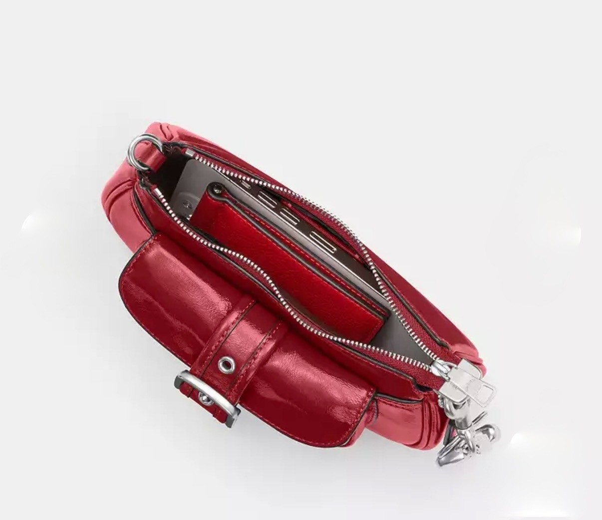 COACH ASHTON MINI SHOULDER BAG | DARK CARDINAL RED GLAZED LEATHER | SILVER | NWT