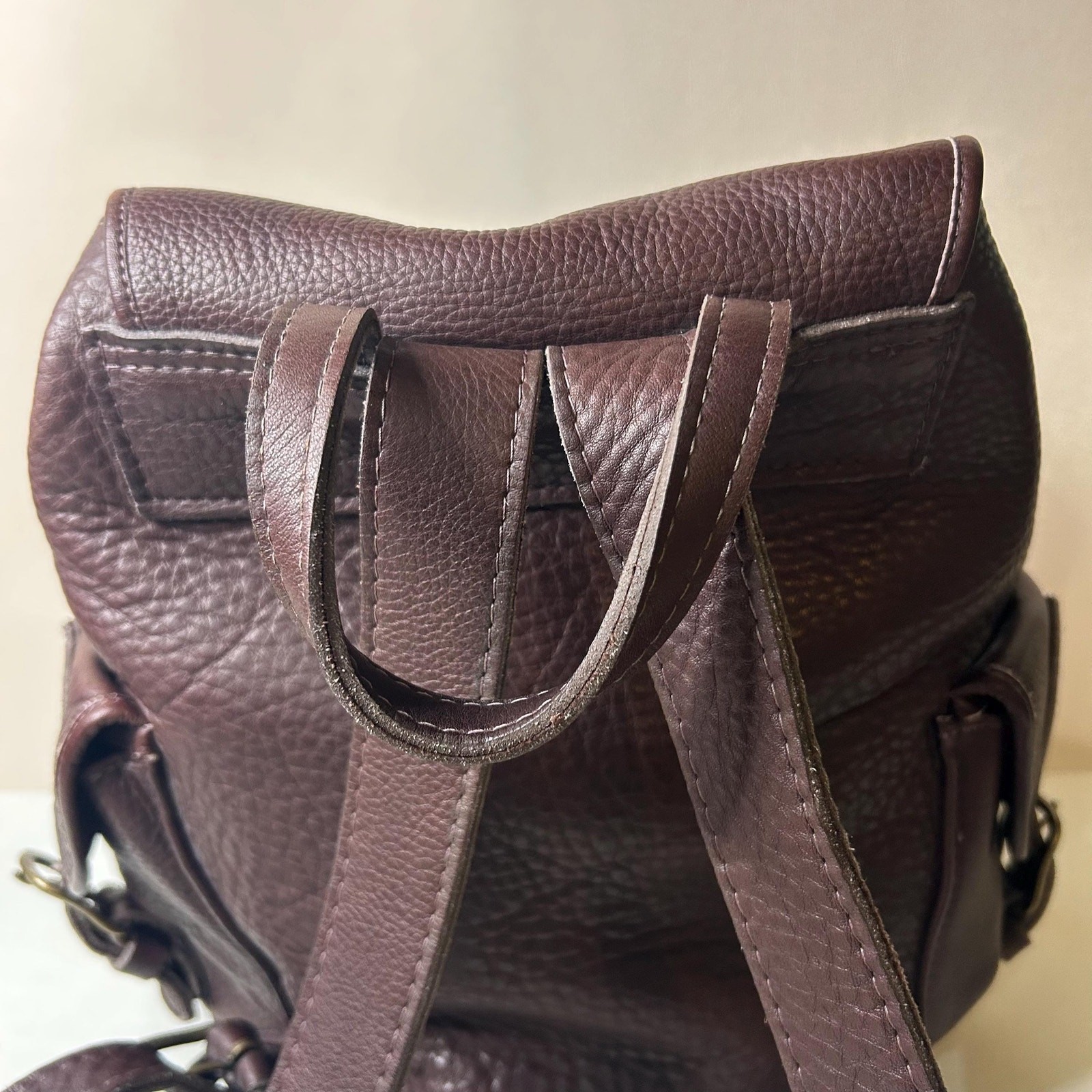 Vintage Style Dark Brown Full Grain Leather Rucksack Backpack