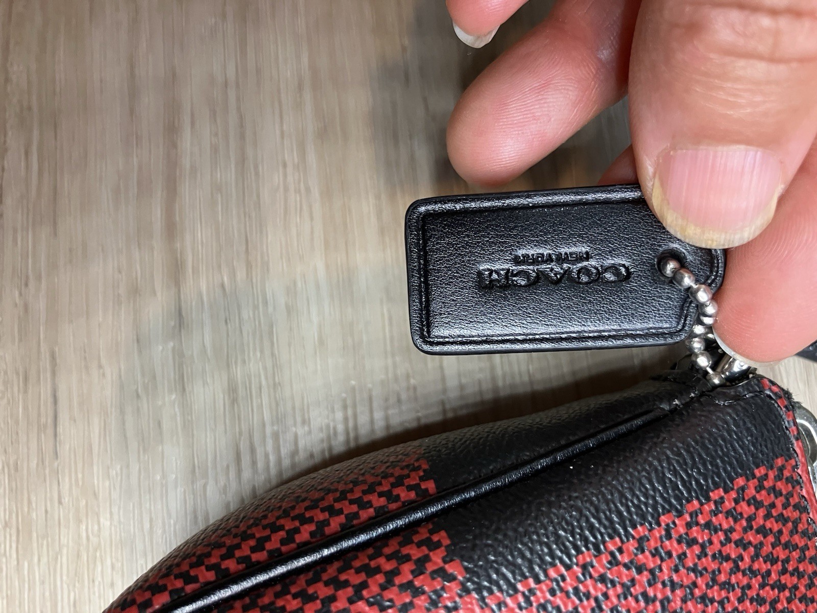 COACH Nolita 15 Zip Wristlet Pouch Red Black Buffalo Plaid Vegan Leather C1580