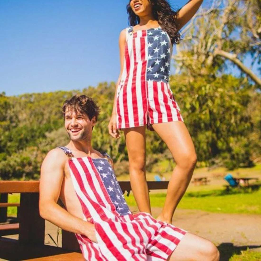 ON SALE!! Overalls USA America Flag Print Bib Pants Jumpsuit Romper Shorts