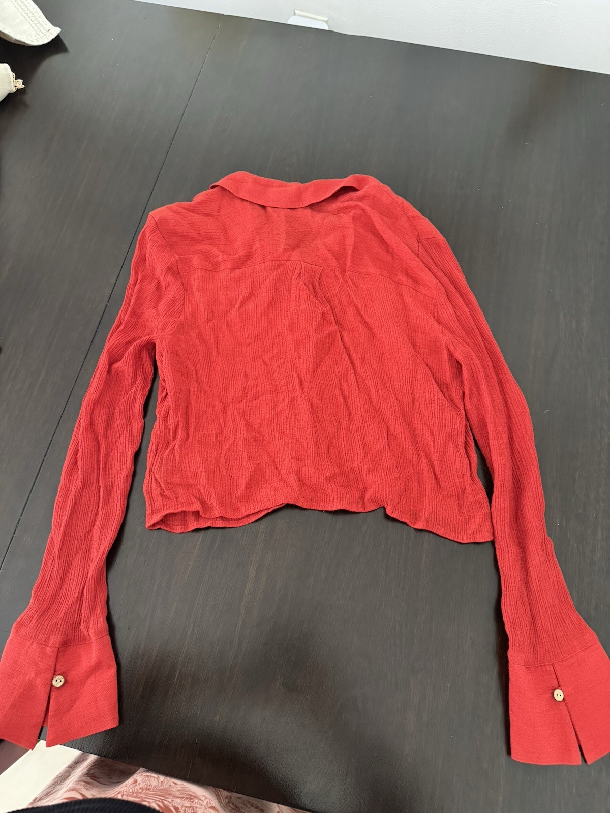 Alfani Women’s Red Solid Collared Long Sleeve Button Front Blouse, M
