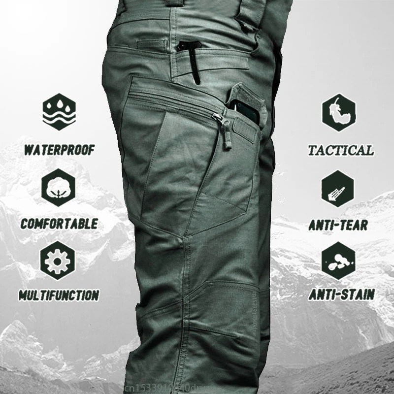 Mens Cargo Pants Work Combat Pants Outdoor Hiking Waterproof Trousers Tactical